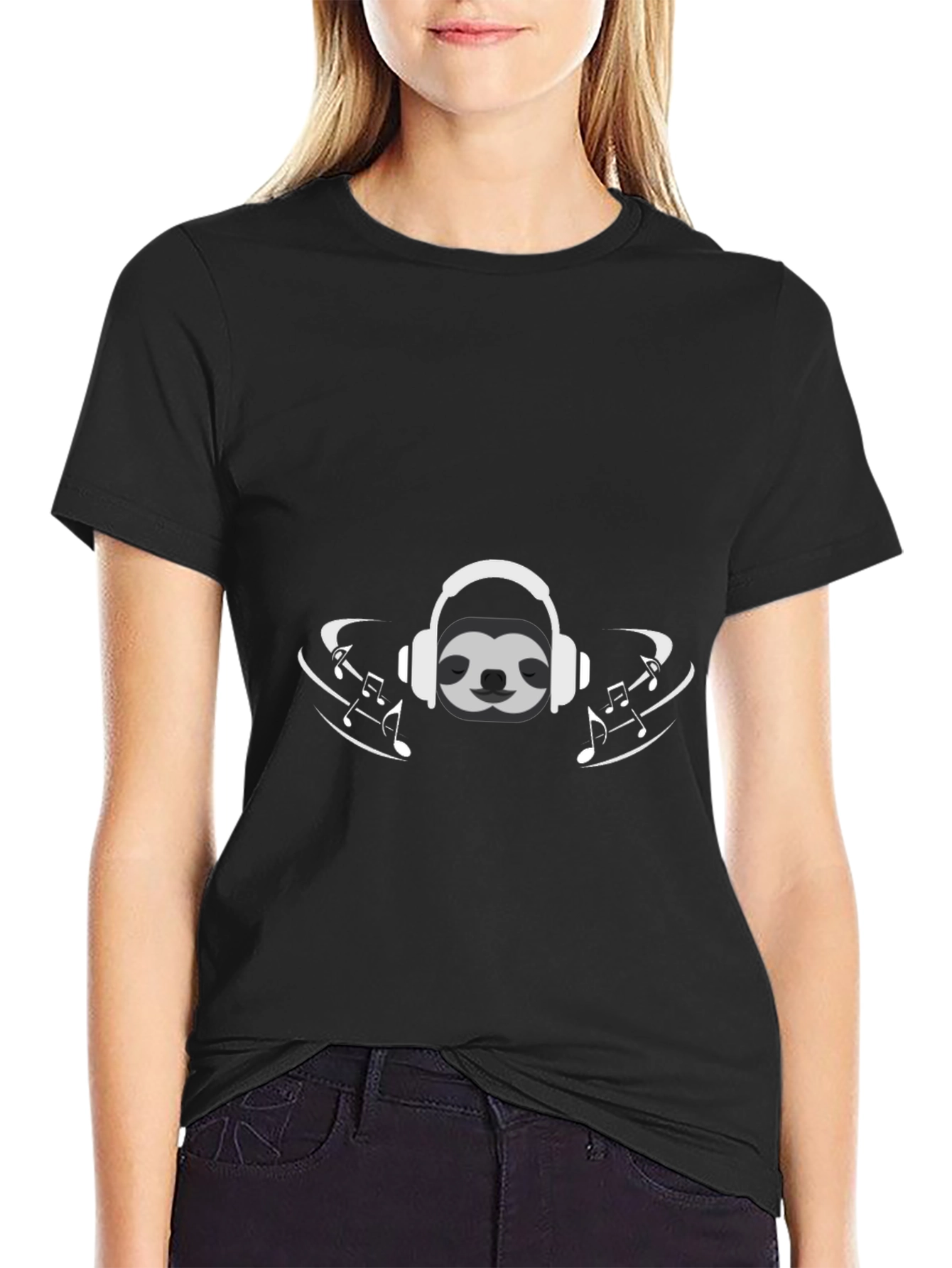 Sloth Music Lover Graphic Tee - Black T-Shirt