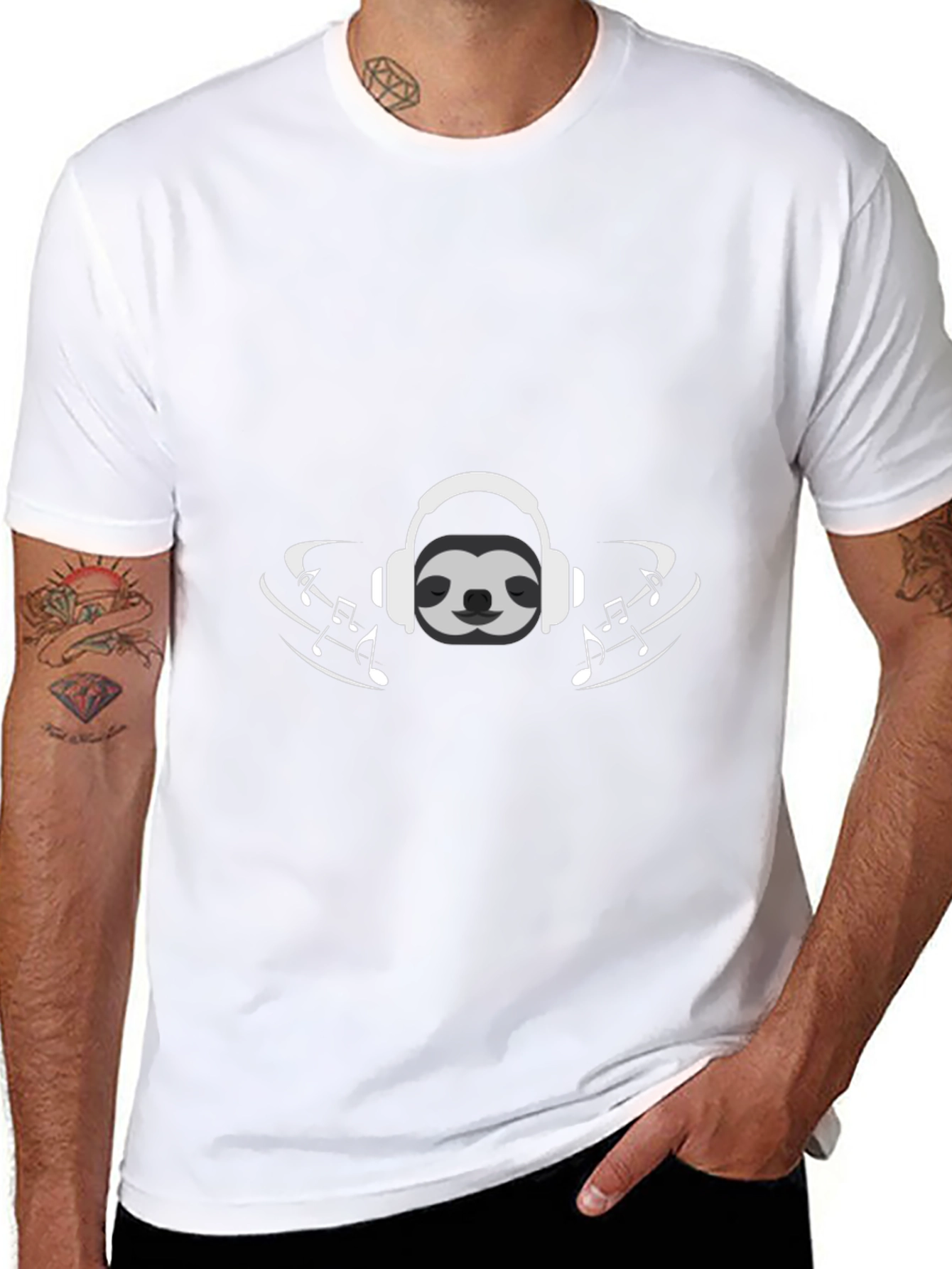 Sloth Music Lover Graphic Tee - Black T-Shirt