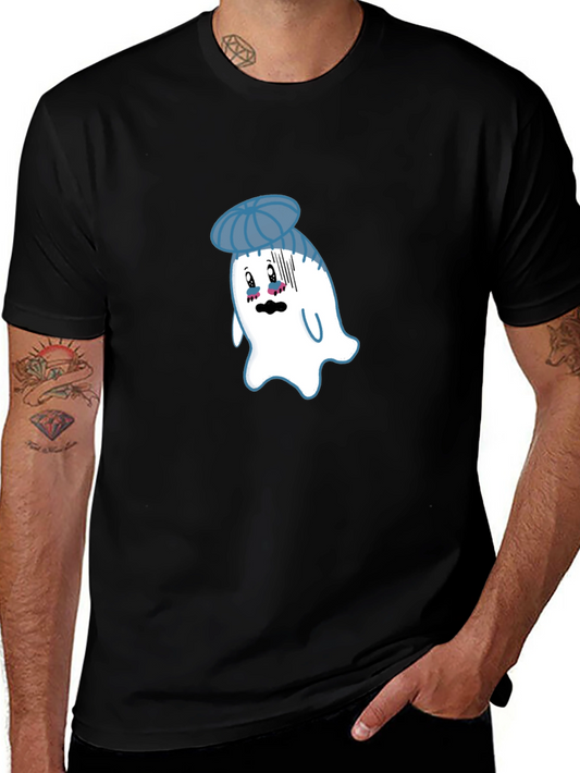 Funny Cartoon Ghost Graphic T-Shirt - Black