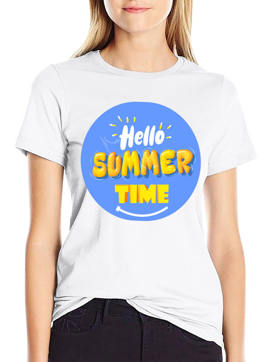 Hello Summer Time Graphic Tee - Black Cotton Blend T-Shirt