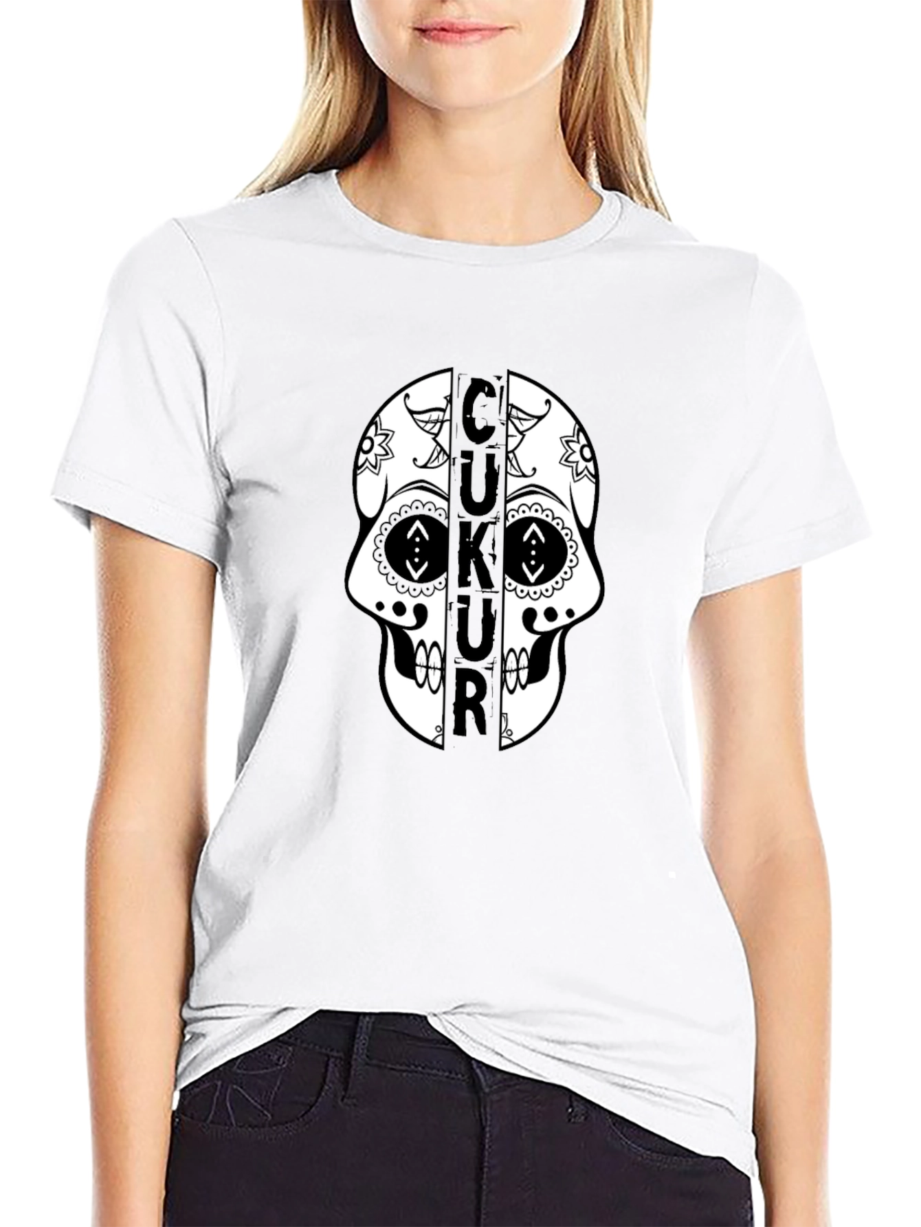 CUKUR Skull Graphic Print T-Shirt - Black