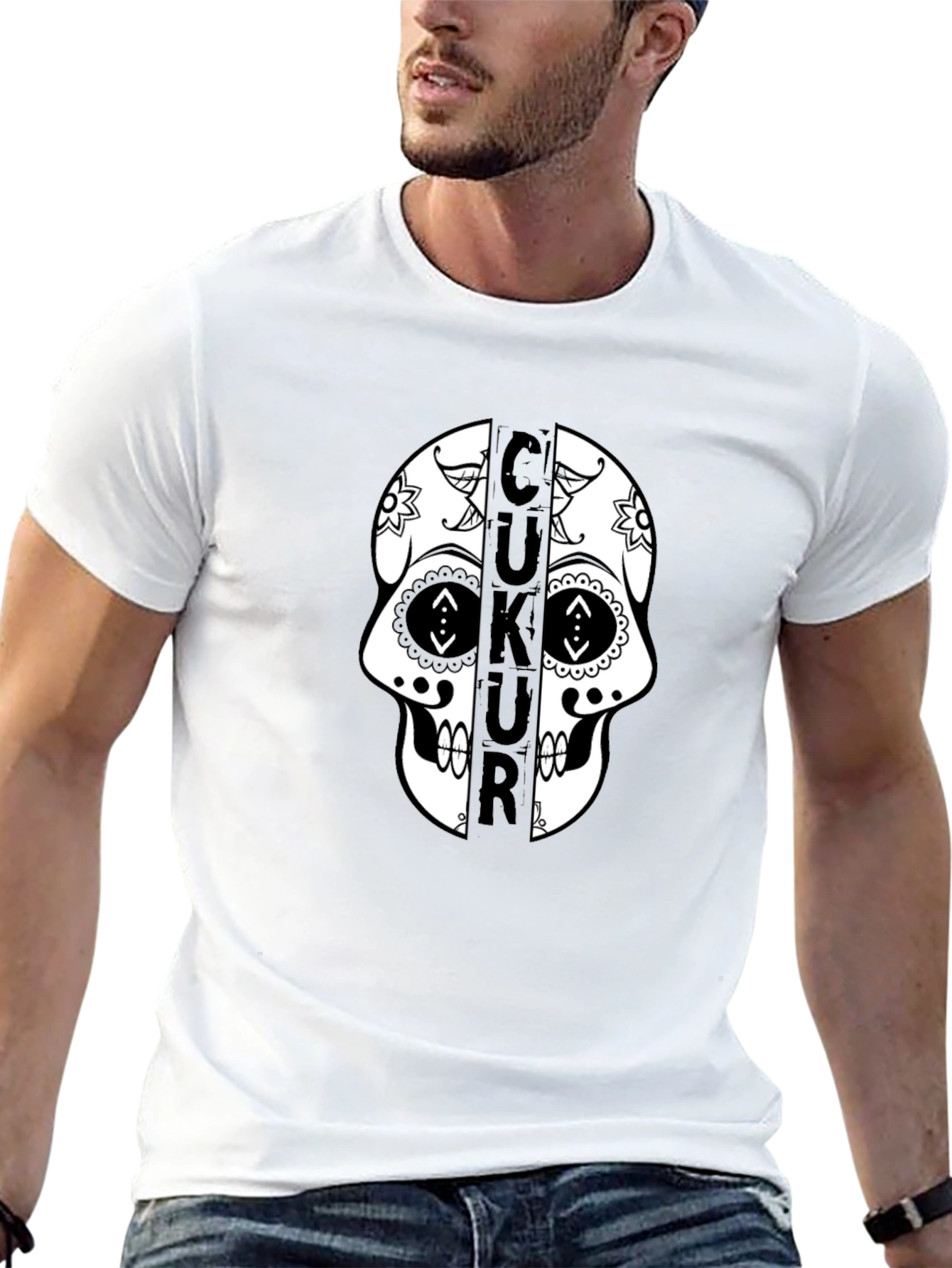 CUKUR Skull Graphic Print T-Shirt - Black