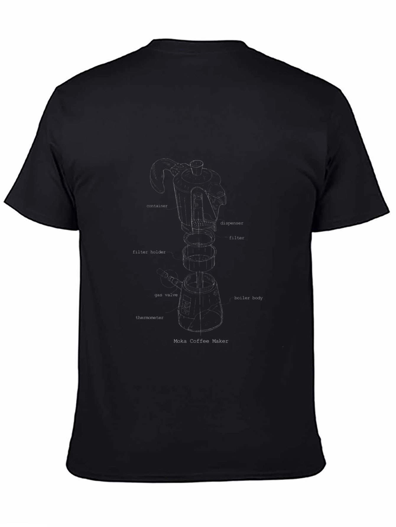 Moka Coffee Maker Anatomy T-Shirt - Black