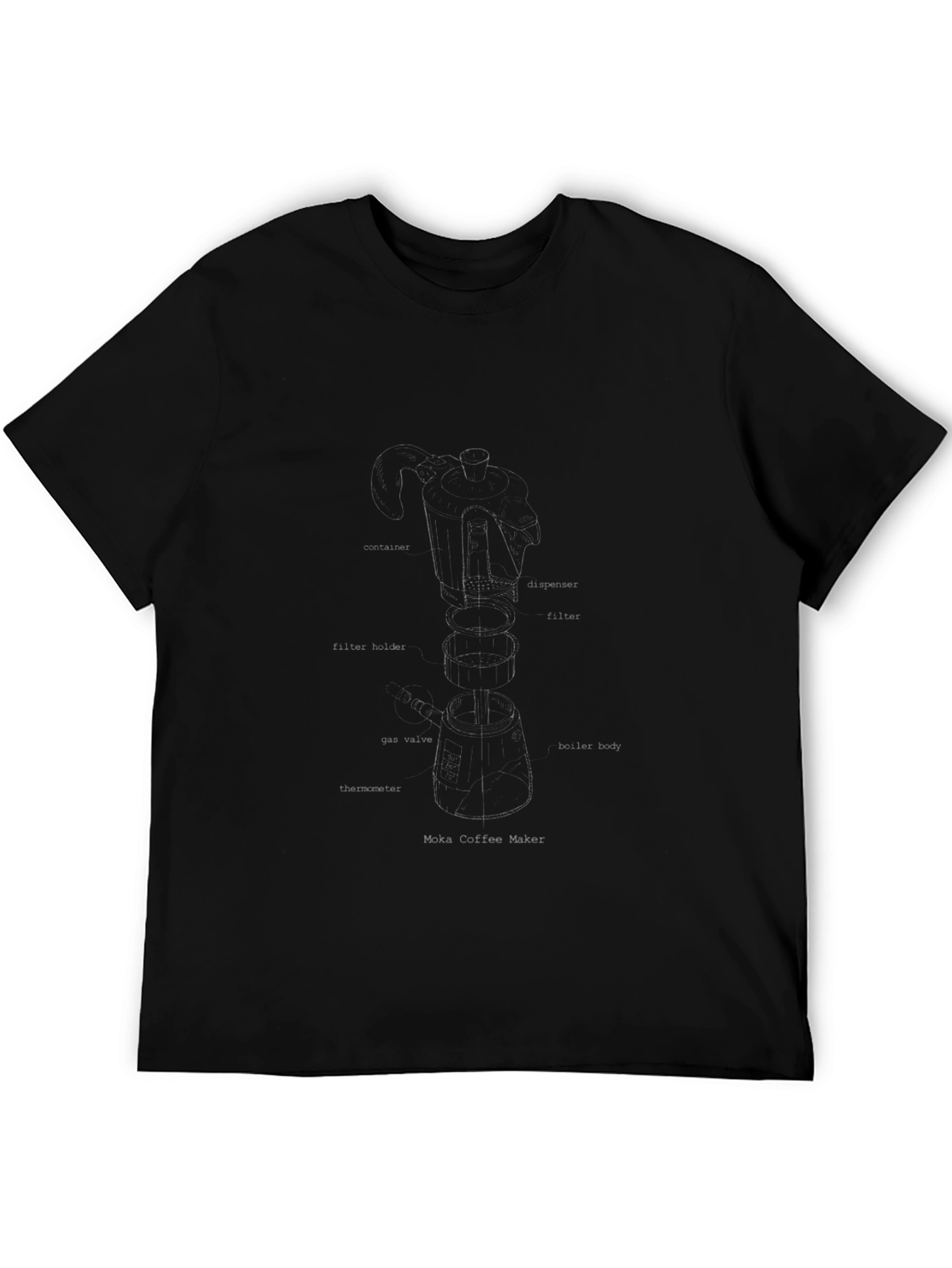 Moka Coffee Maker Anatomy T-Shirt - Black