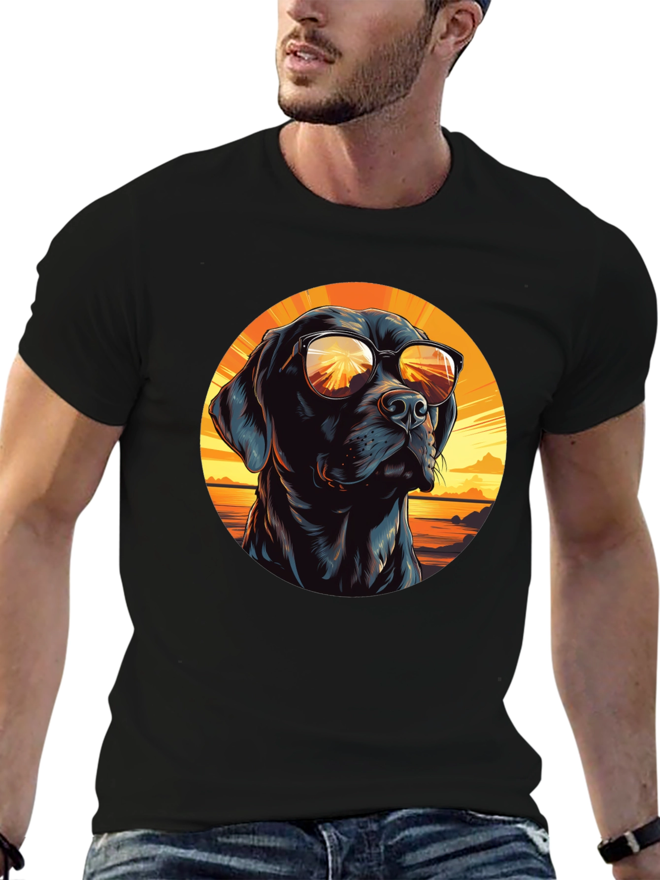 Cool Dog with Sunglasses Black T-Shirt