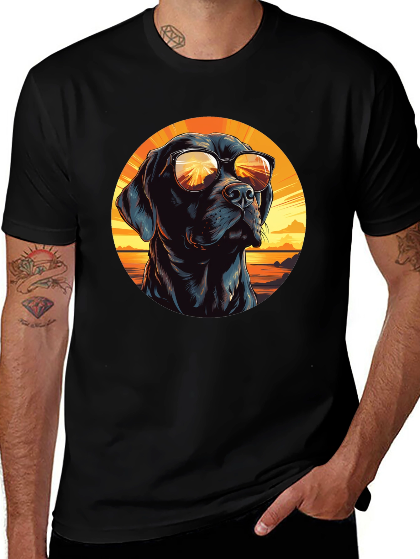 Cool Dog with Sunglasses Black T-Shirt