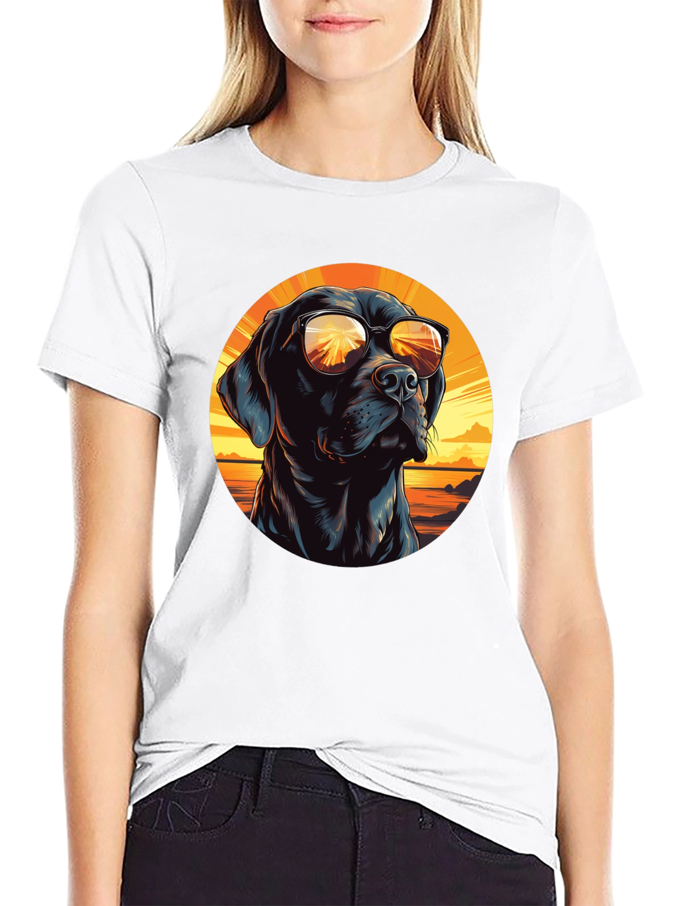 Cool Dog with Sunglasses Black T-Shirt