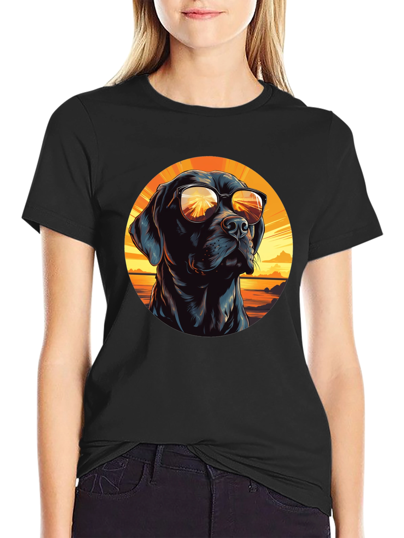 Cool Dog with Sunglasses Black T-Shirt