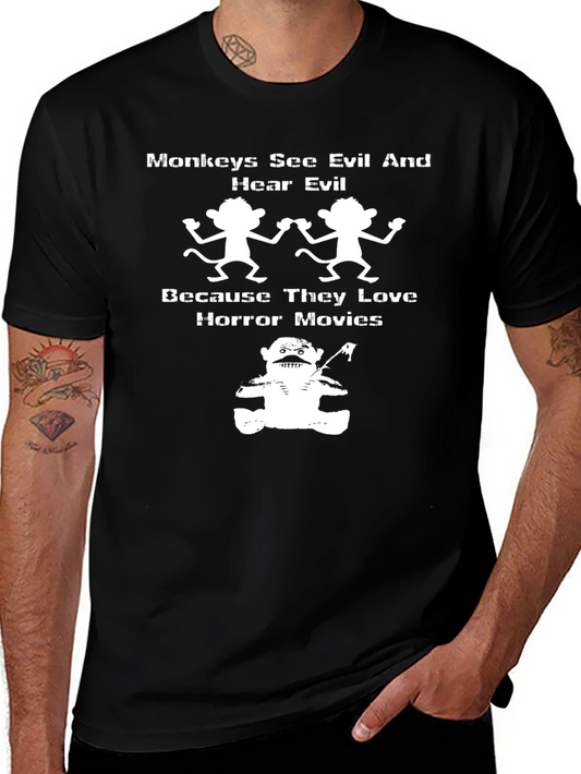 Horror Movie Monkey Graphic Tee - Black Cotton