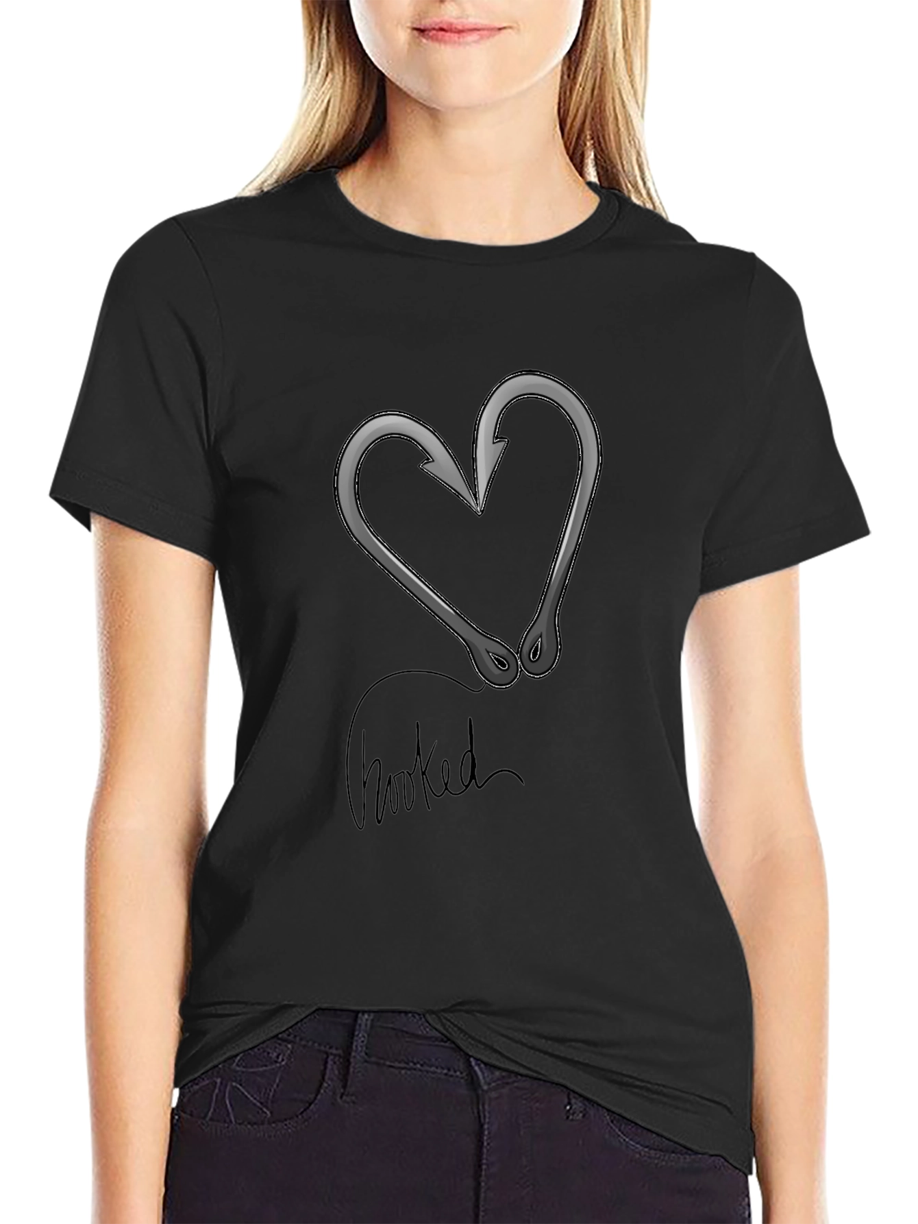 Hooked Heart Graphic T-Shirt - Black Cotton Tee