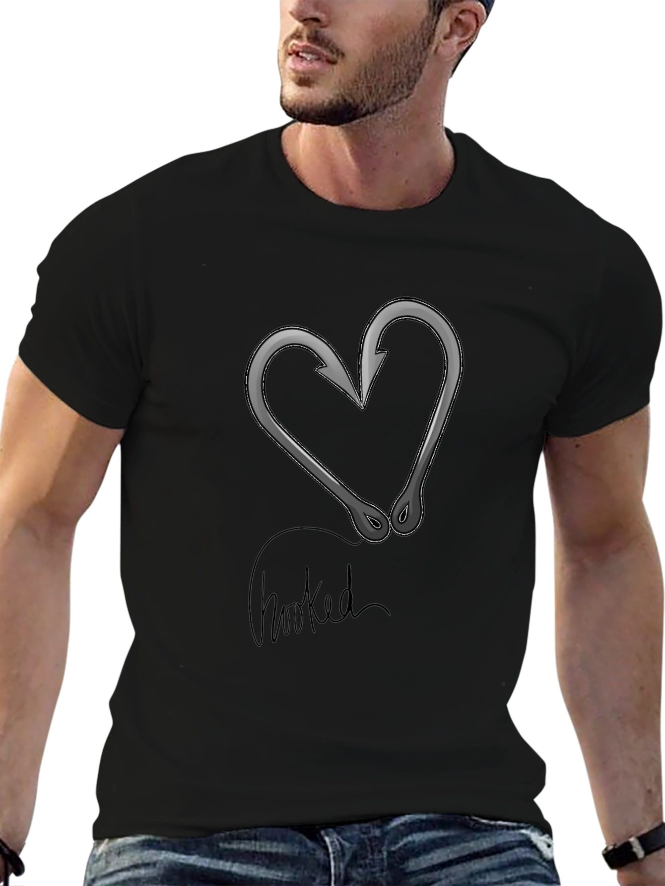 Hooked Heart Graphic T-Shirt - Black Cotton Tee