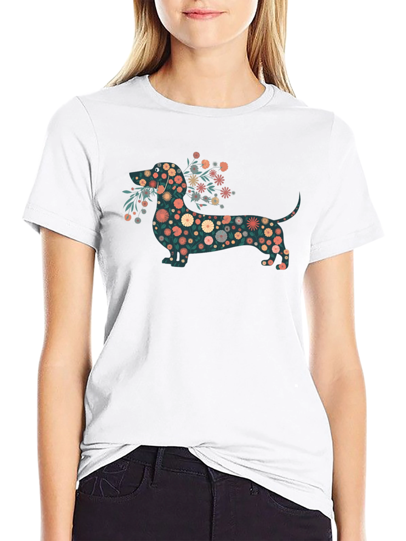Floral Dachshund Graphic Tee - Stylish Comfort