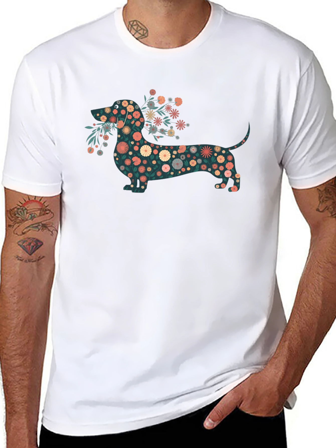 Floral Dachshund Graphic Tee - Stylish Comfort
