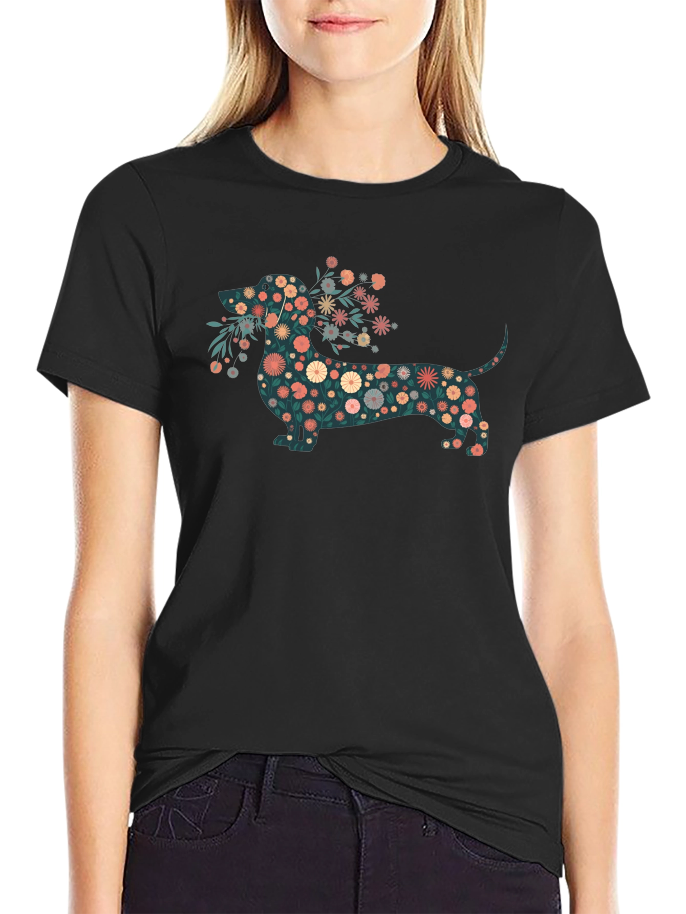 Floral Dachshund Graphic Tee - Stylish Comfort