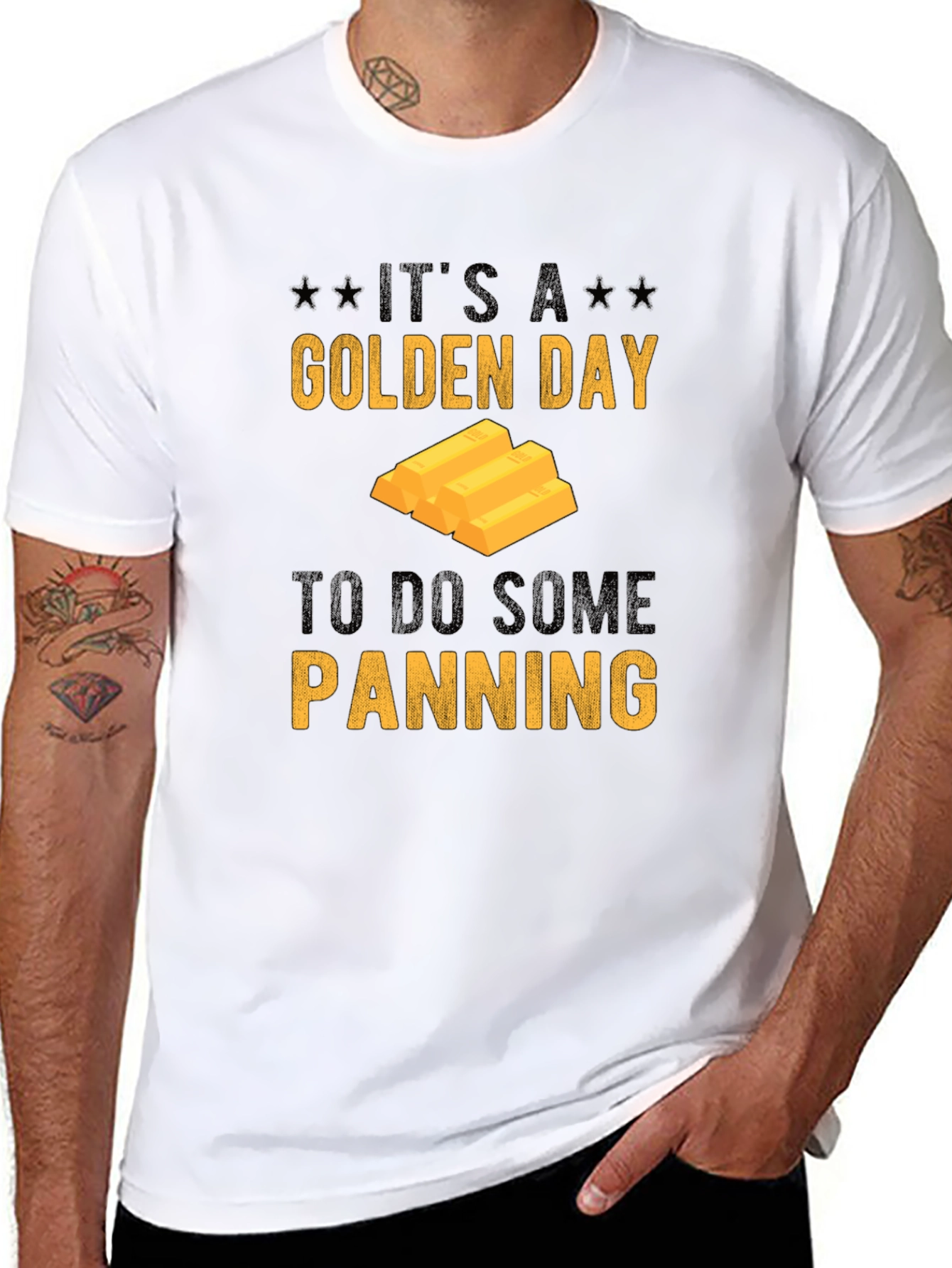 Golden Day Panning Graphic Tee - Black Cotton Shirt