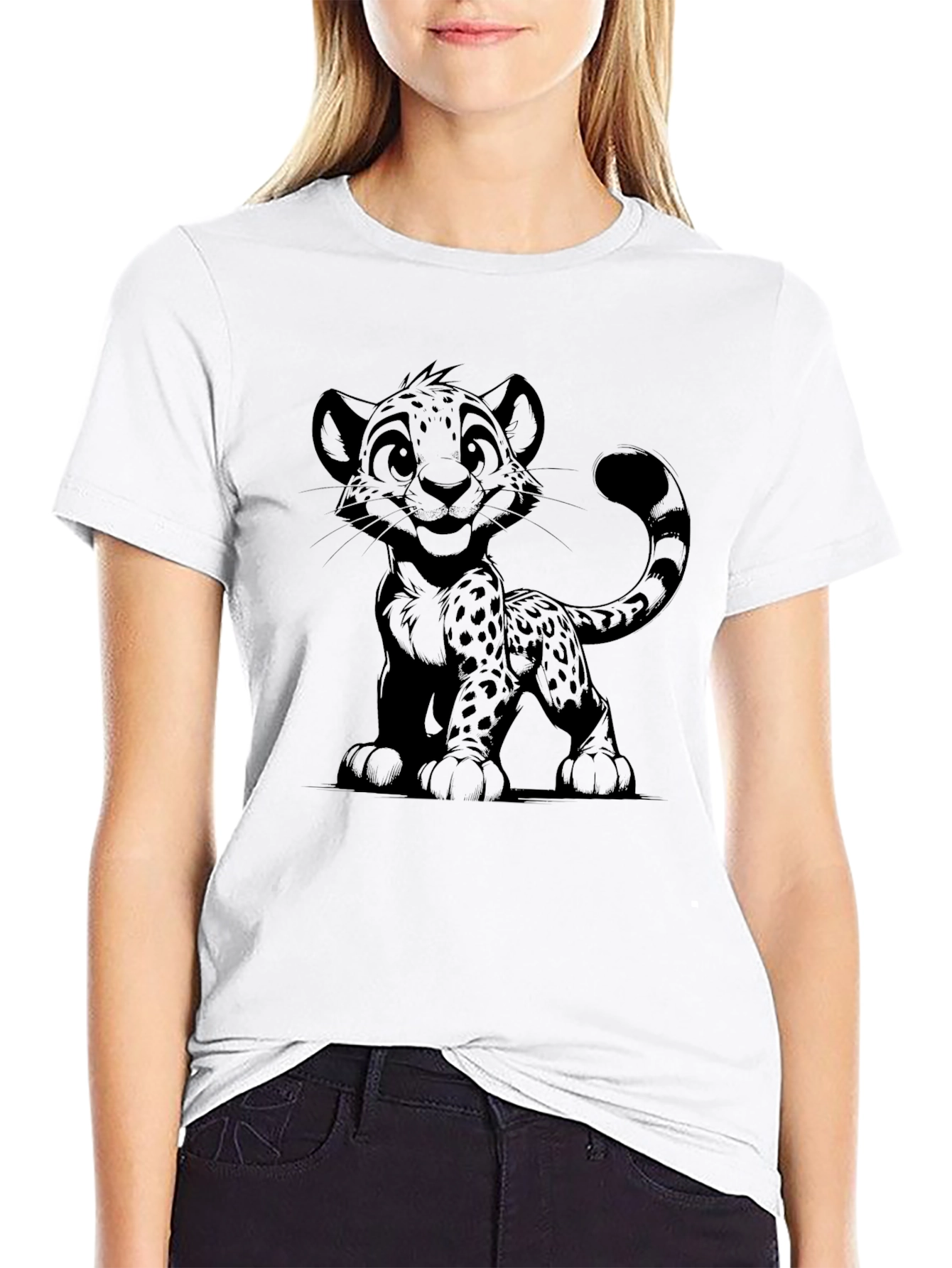 Cartoon Cheetah Graphic T-Shirt