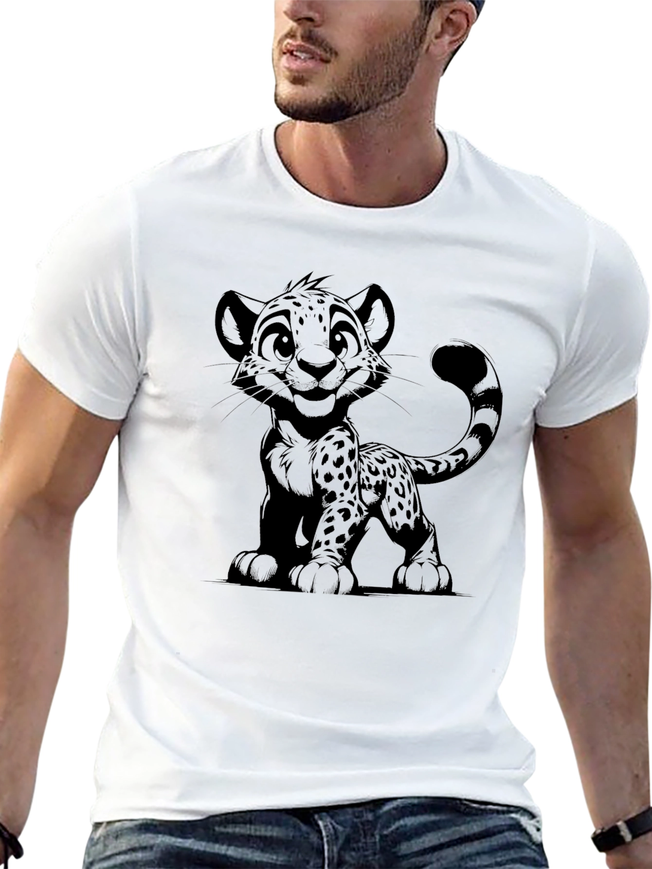 Cartoon Cheetah Graphic T-Shirt