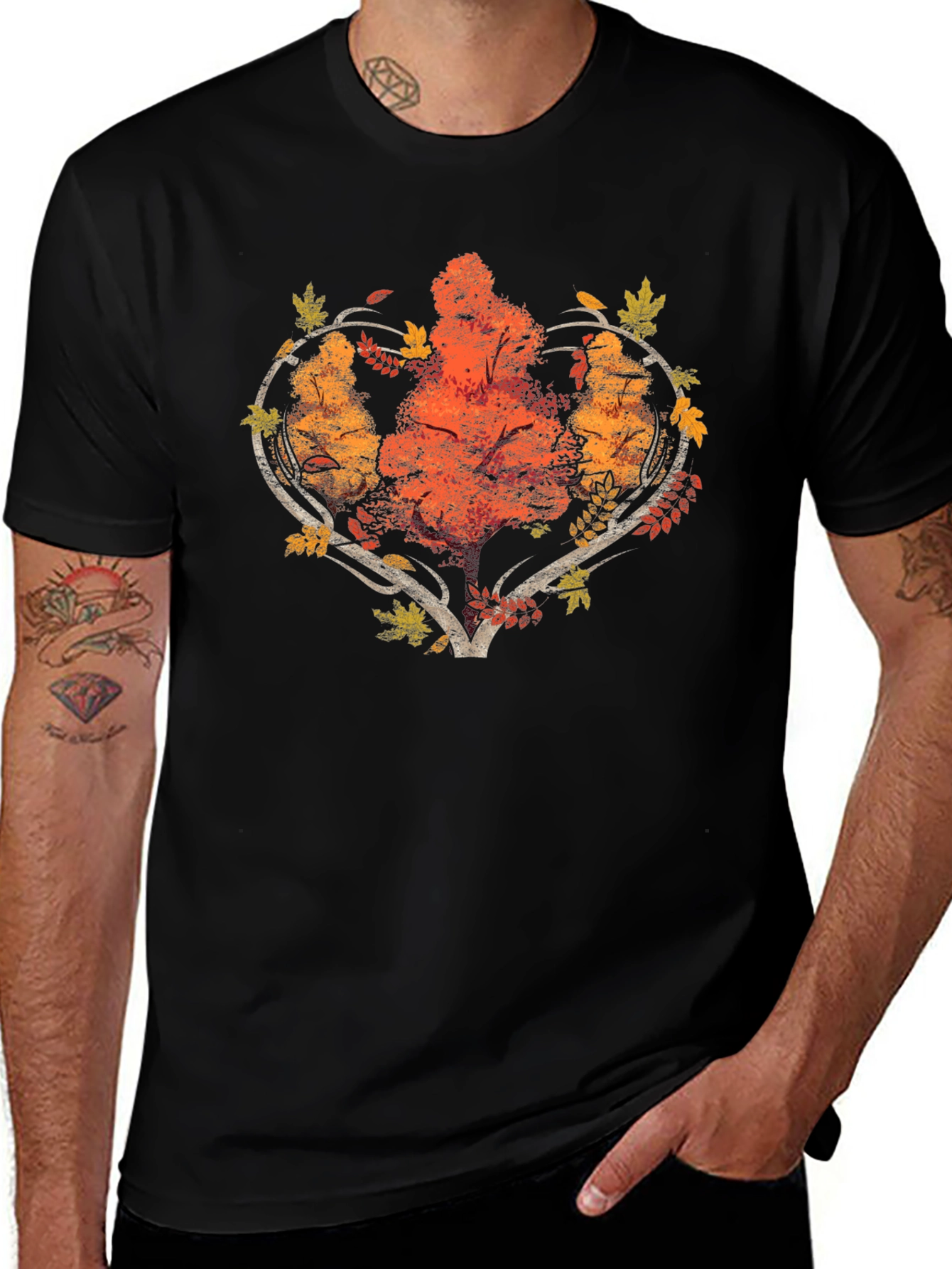 Autumn Tree Heart Graphic Tee - Black