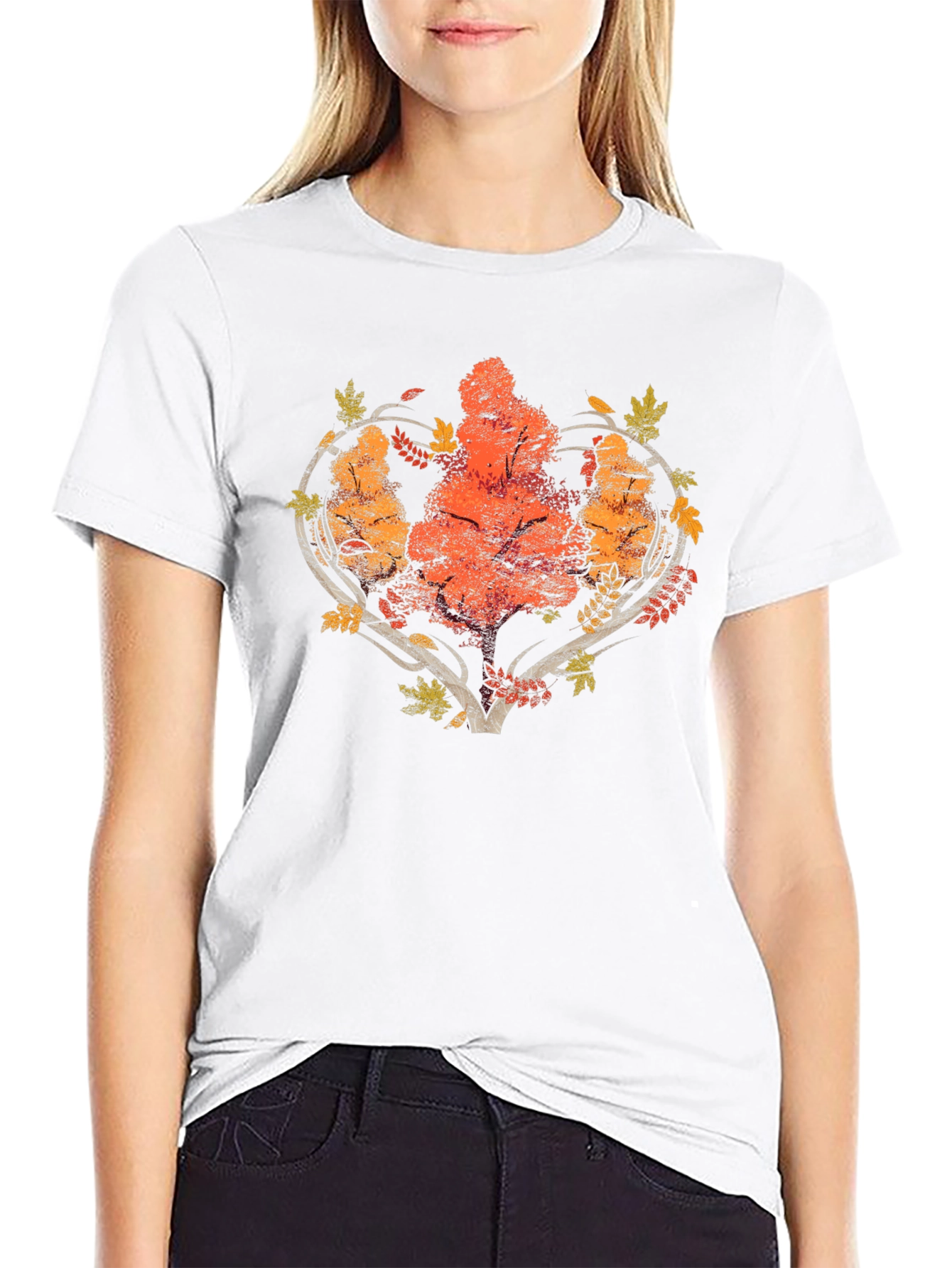 Autumn Tree Heart Graphic Tee - Black
