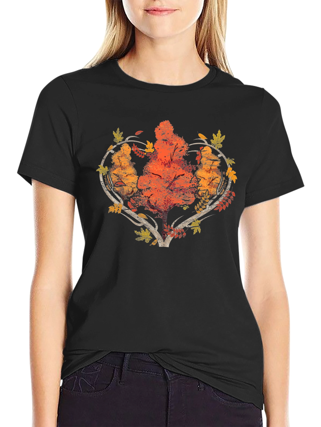 Autumn Tree Heart Graphic Tee - Black