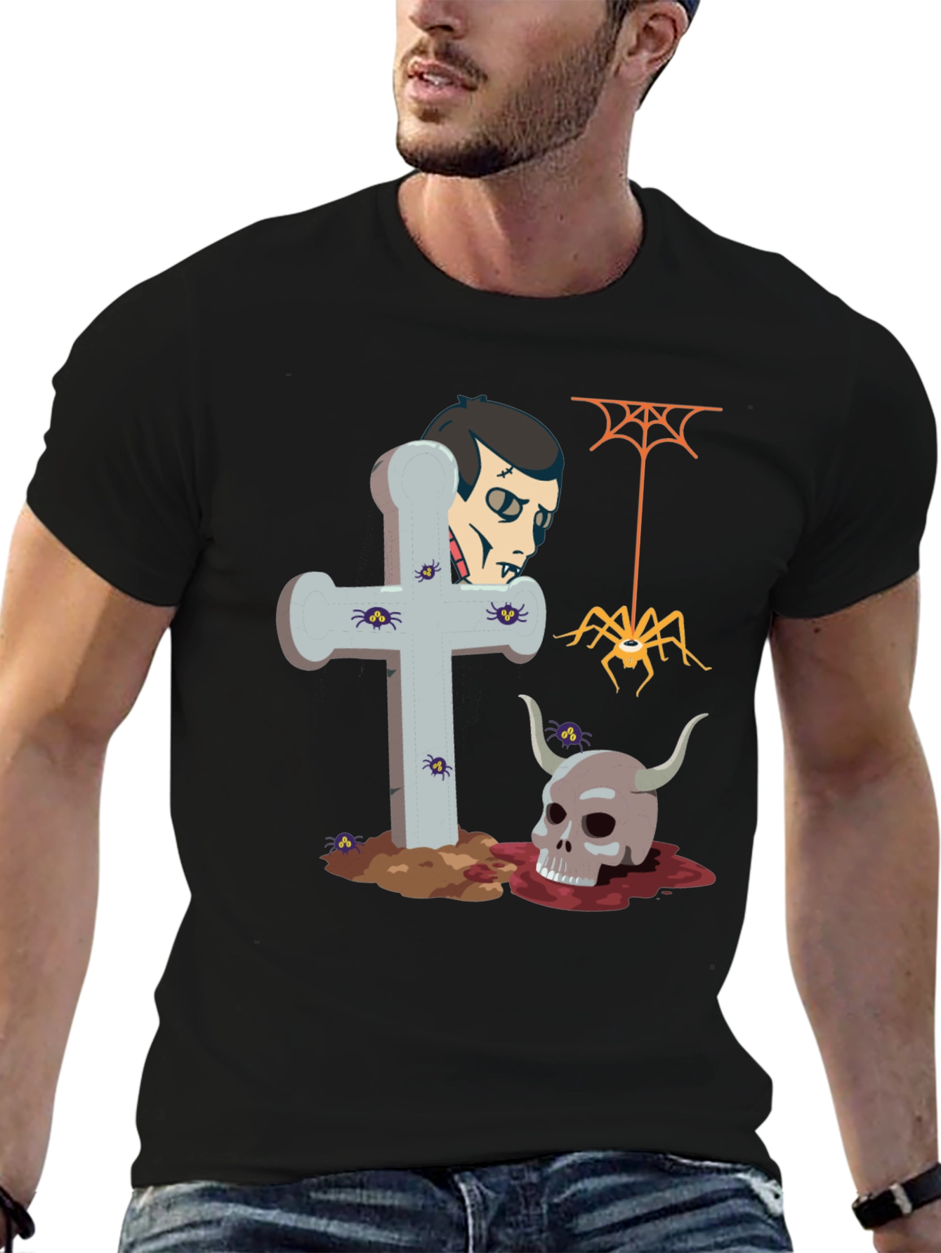 Halloween Graphic Tee: Vampire Skull Spider