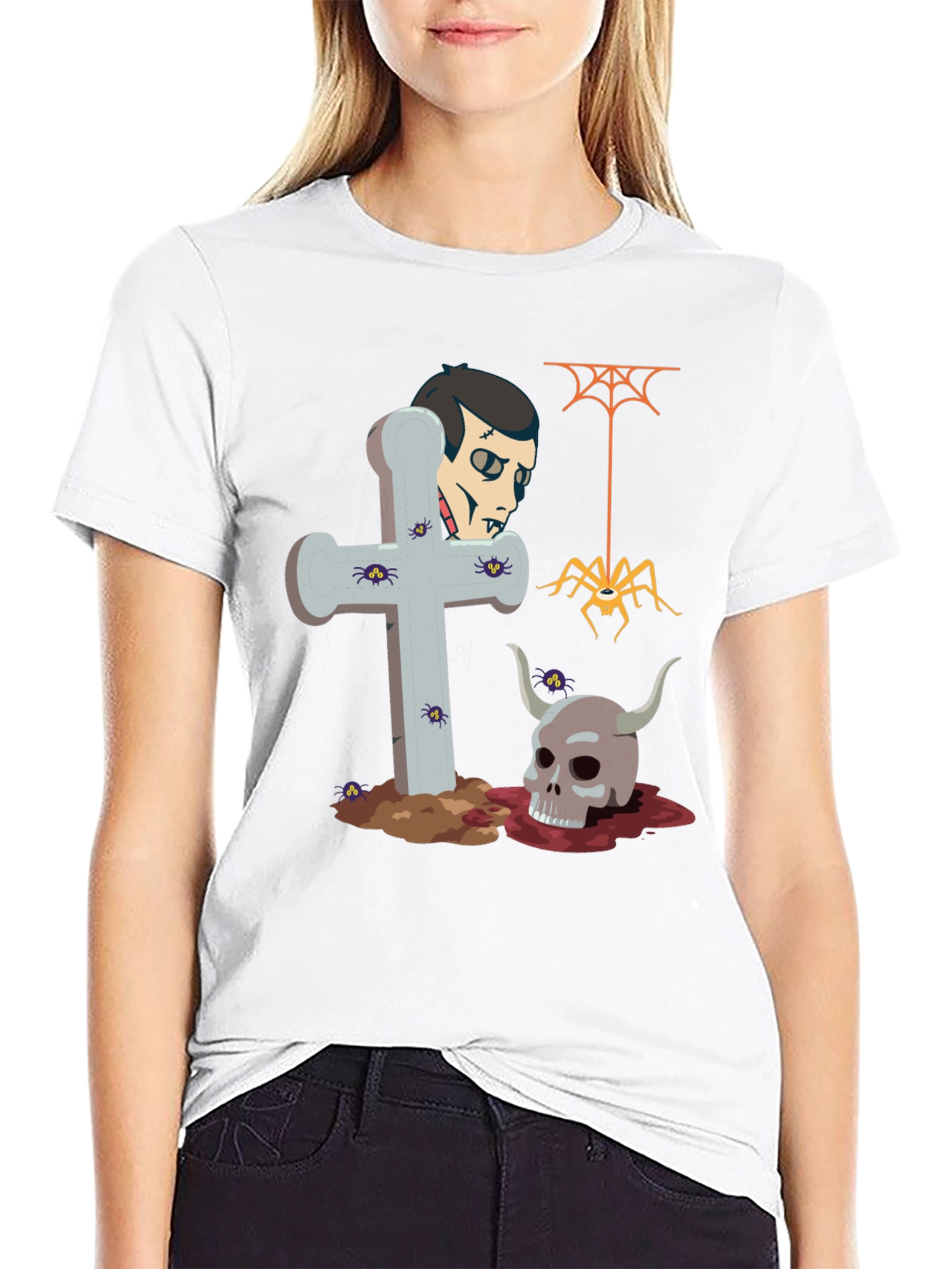 Halloween Graphic Tee: Vampire Skull Spider
