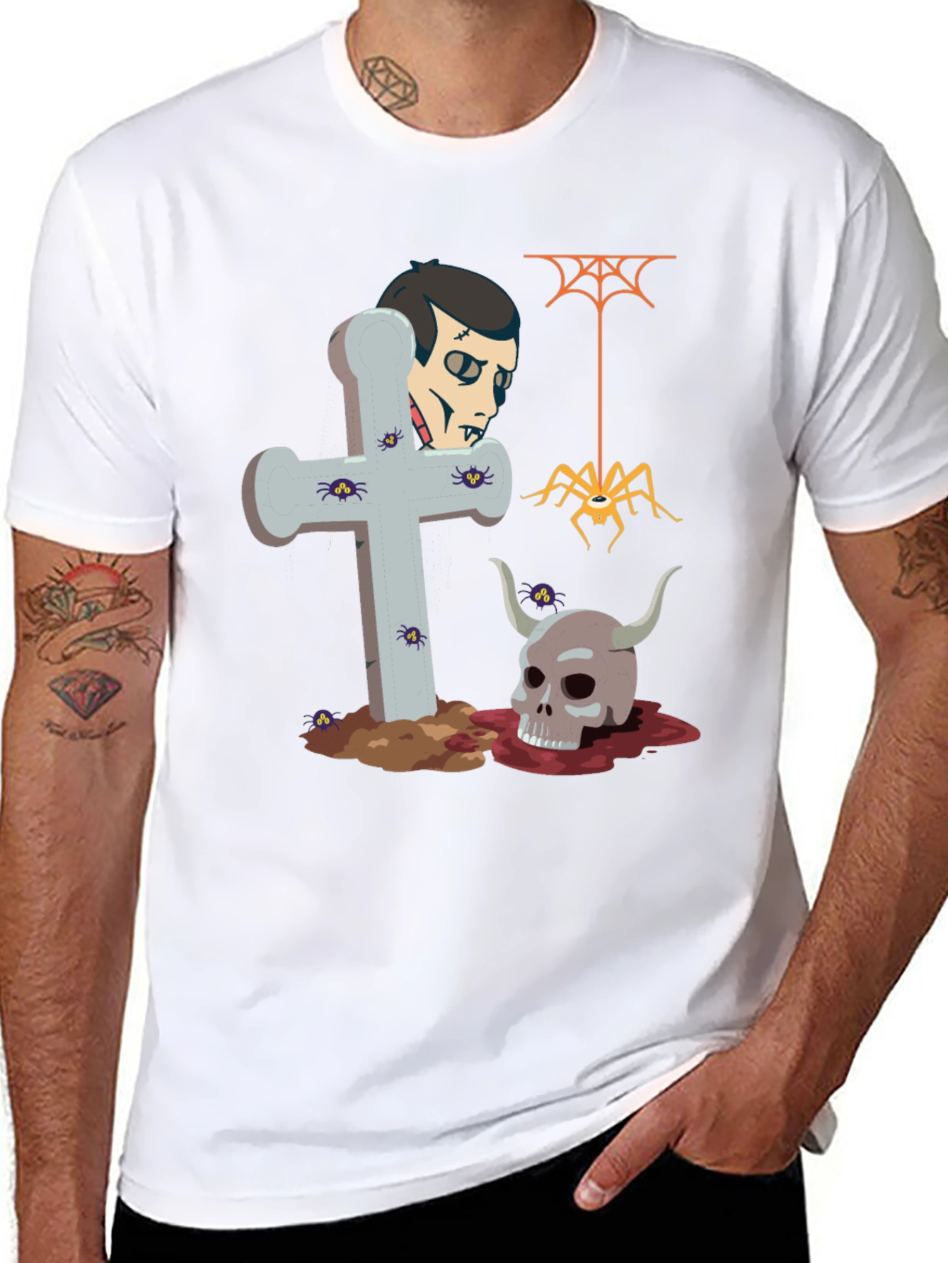 Halloween Graphic Tee: Vampire Skull Spider