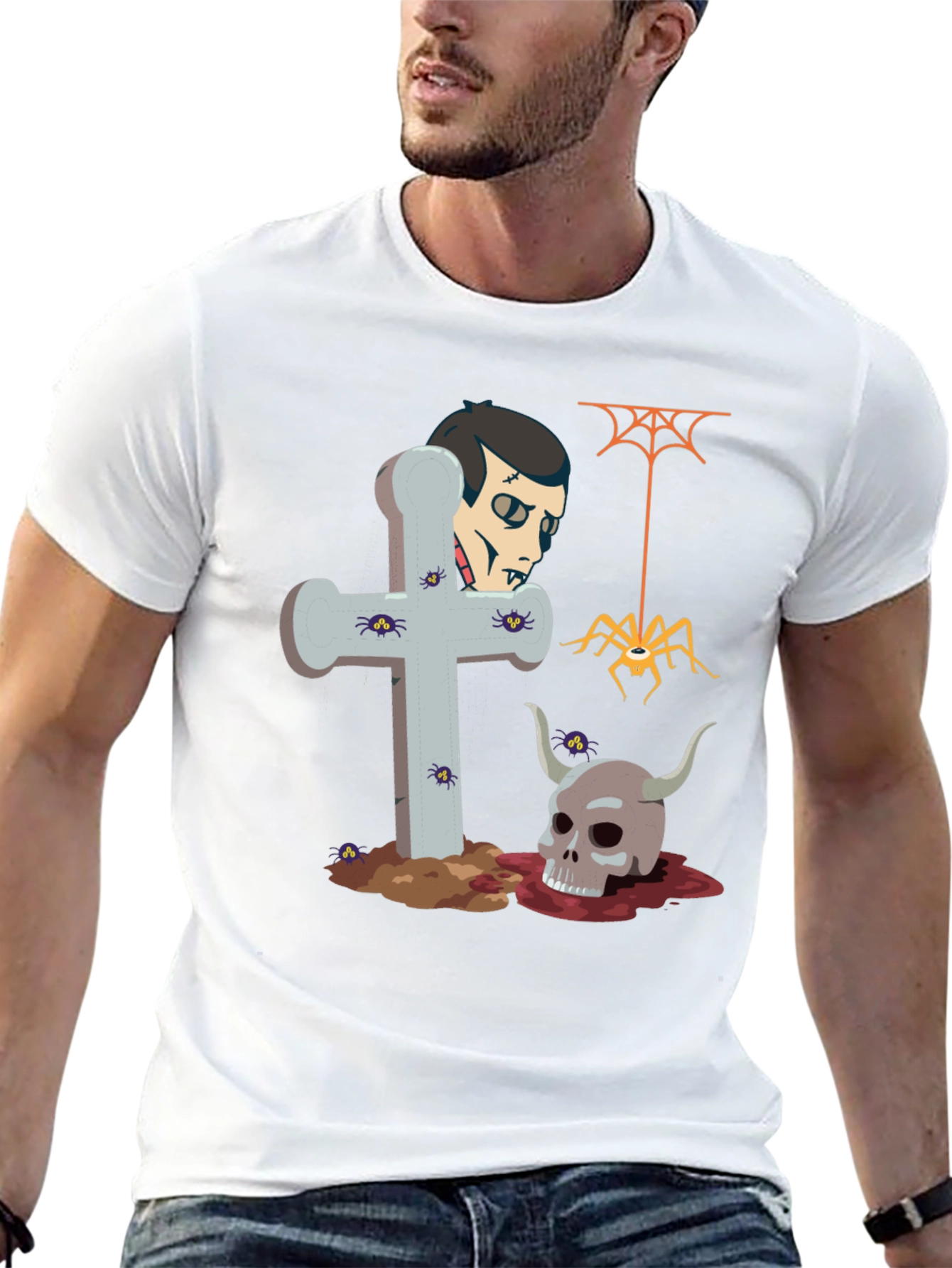 Halloween Graphic Tee: Vampire Skull Spider