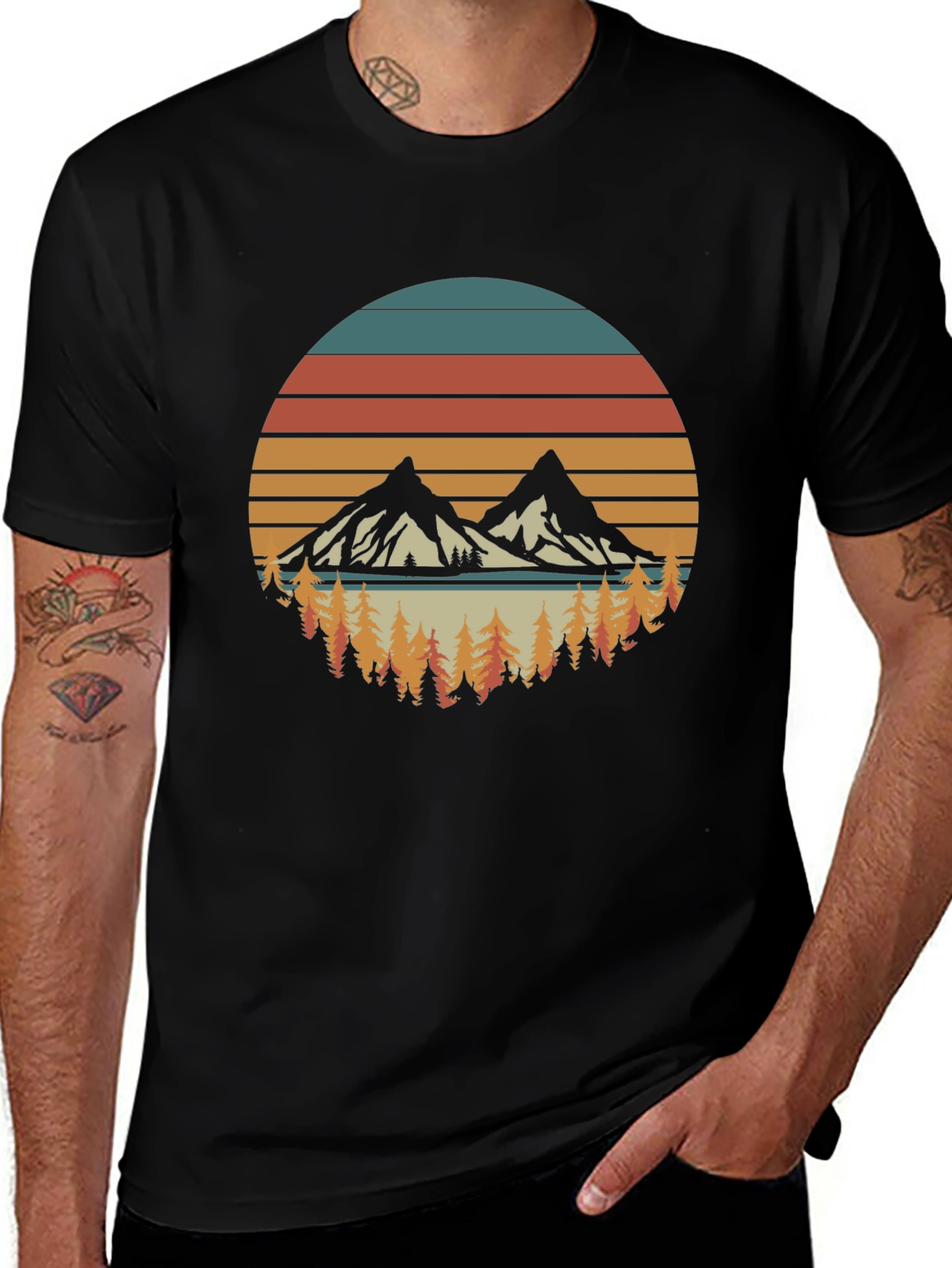 Retro Mountain Sunset Graphic T-Shirt