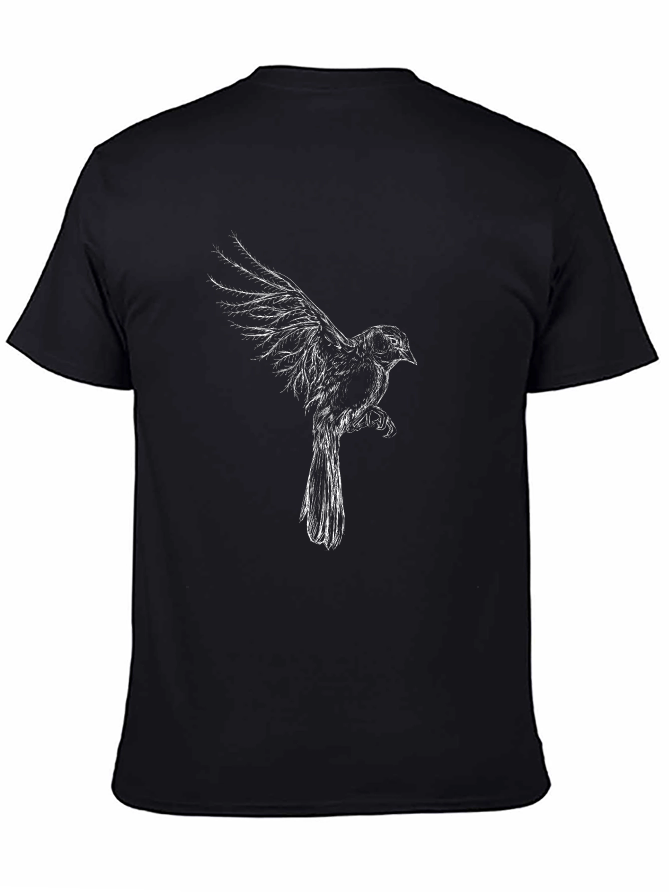 Black T-Shirt with Artistic Bird Print