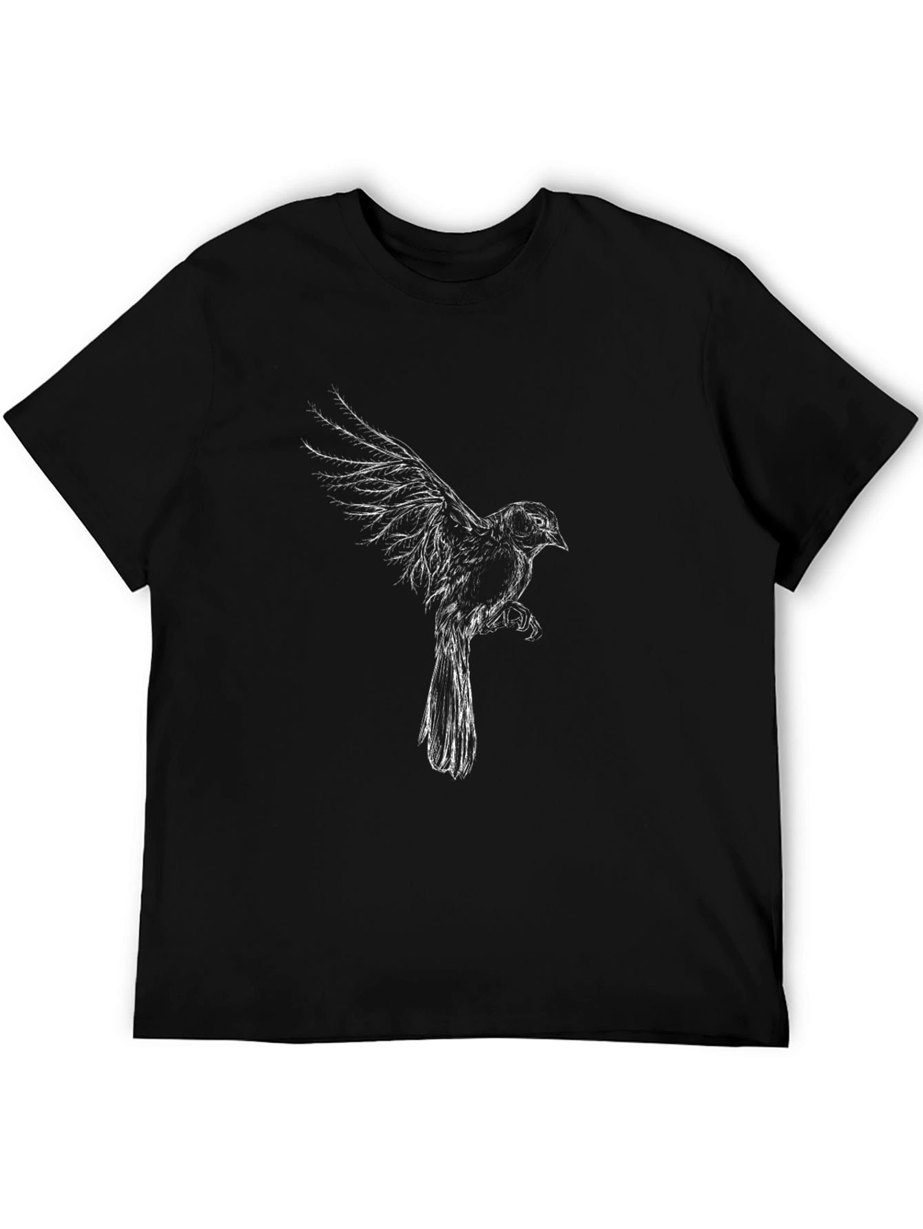 Black T-Shirt with Artistic Bird Print