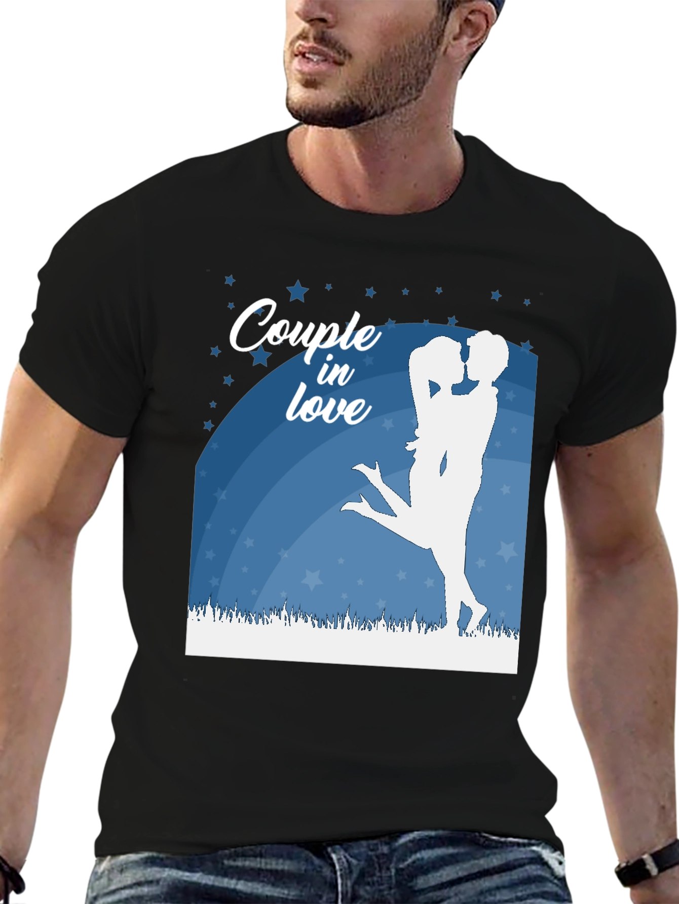 Couple In Love Graphic Tee - Black Cotton Shirt