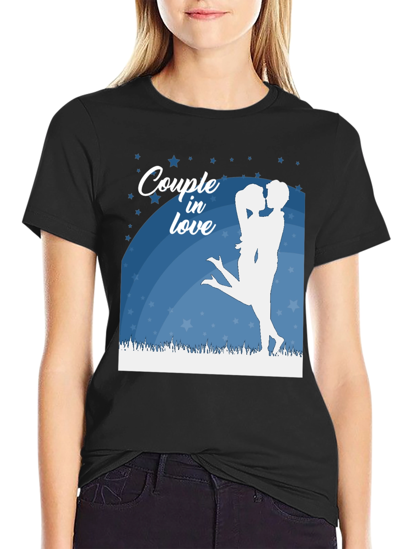 Couple In Love Graphic Tee - Black Cotton Shirt