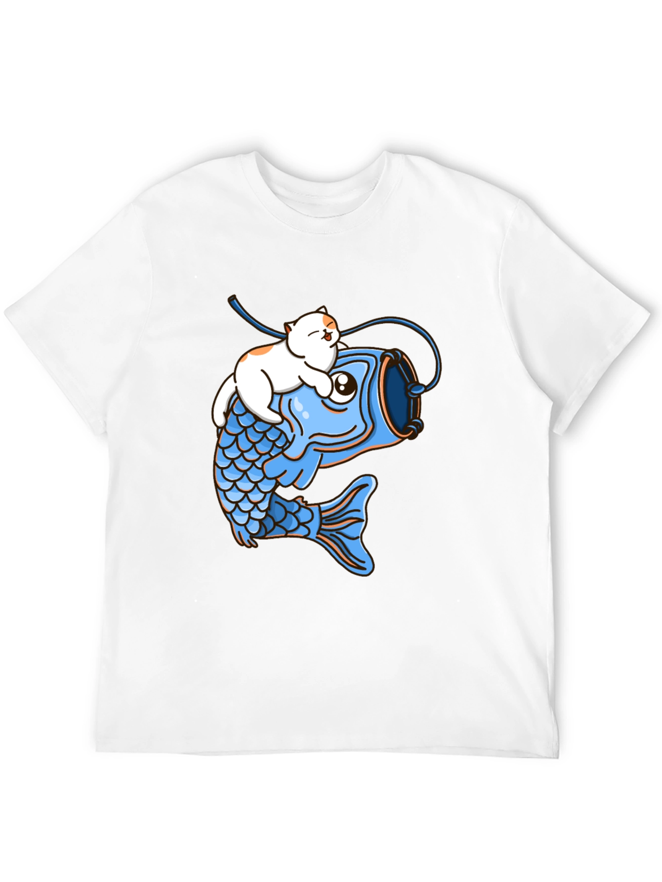 Cat Riding Fish Graphic T-Shirt