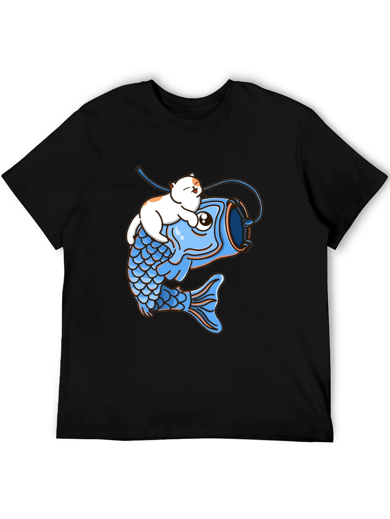 Cat Riding Fish Graphic T-Shirt