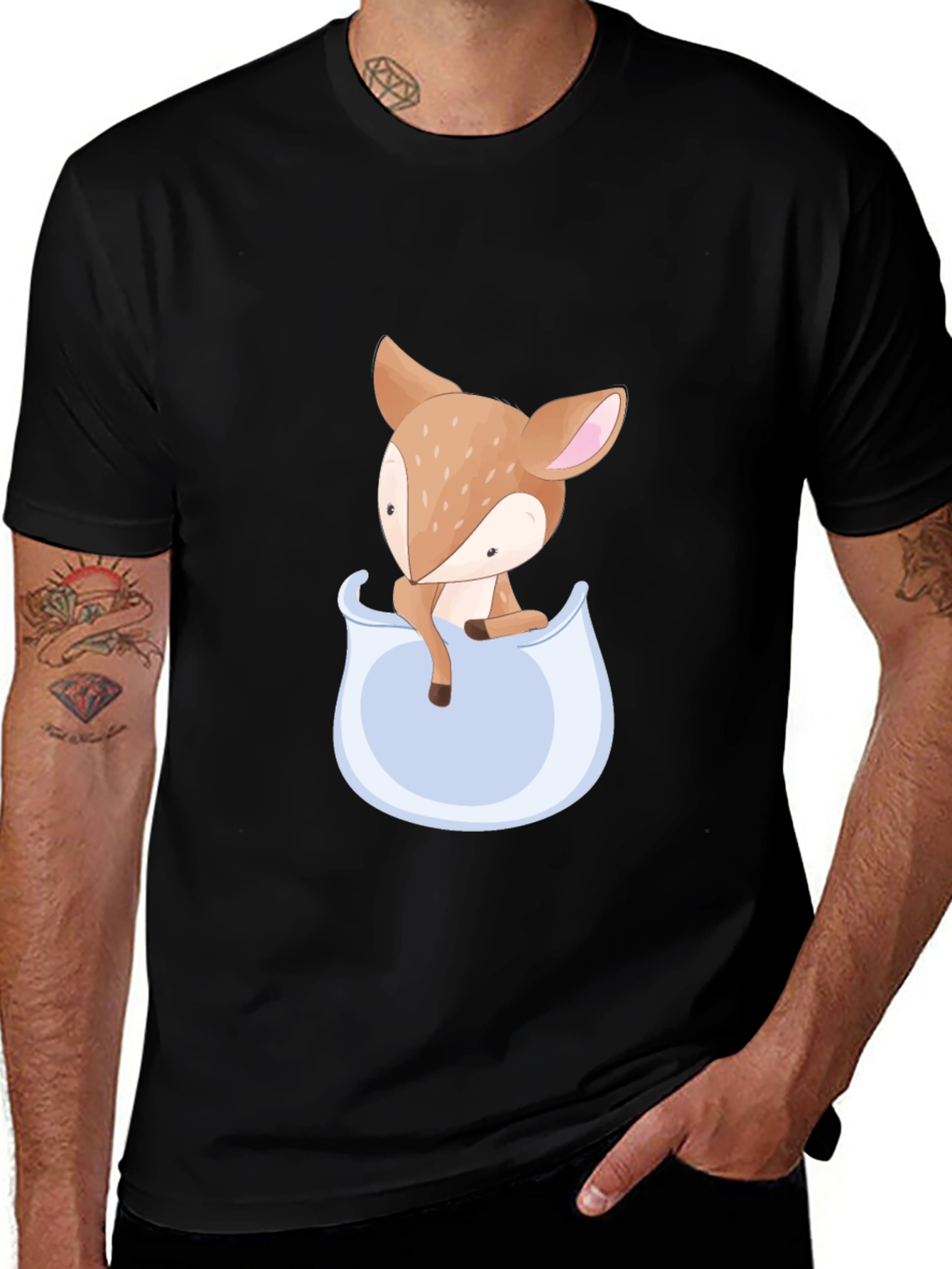 Cute Fawn Pocket Graphic Tee - Soft Cotton Blend