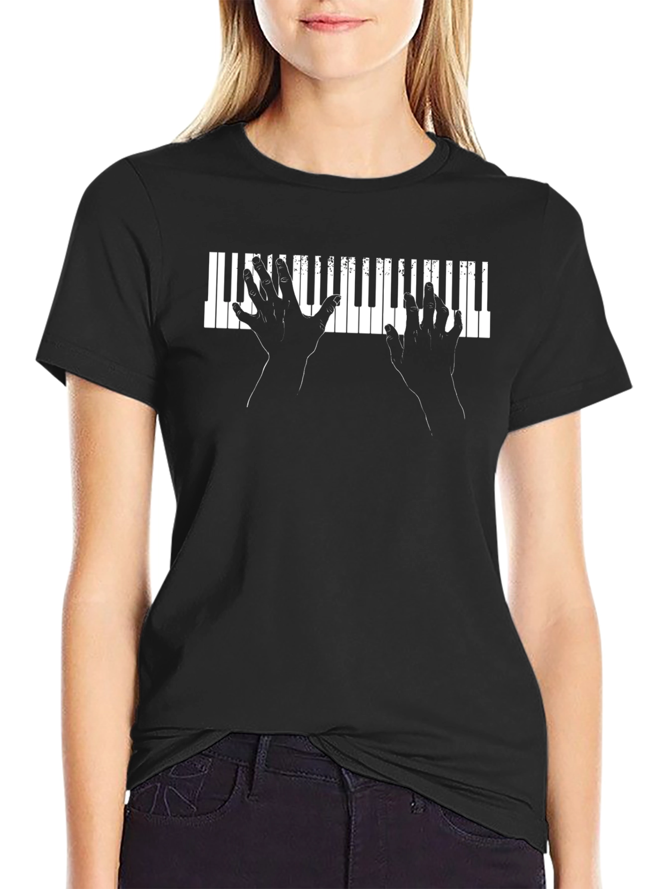 Piano Hands Black T-Shirt Music Lover Tee