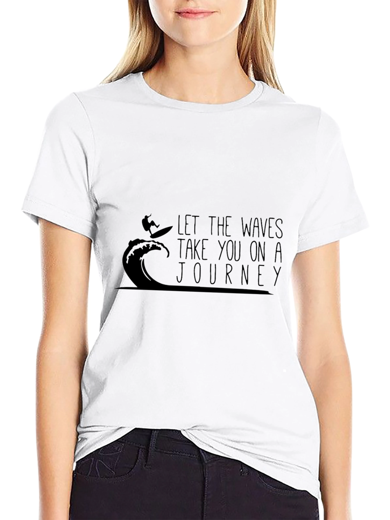 Surfer Waves Journey Graphic T-Shirt - Black