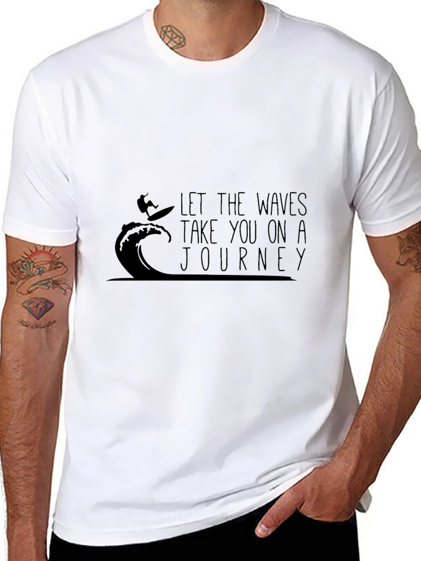 Surfer Waves Journey Graphic T-Shirt - Black
