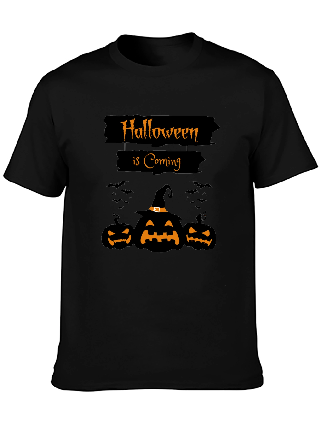 Halloween is Coming Black T-Shirt with Pumpkins
