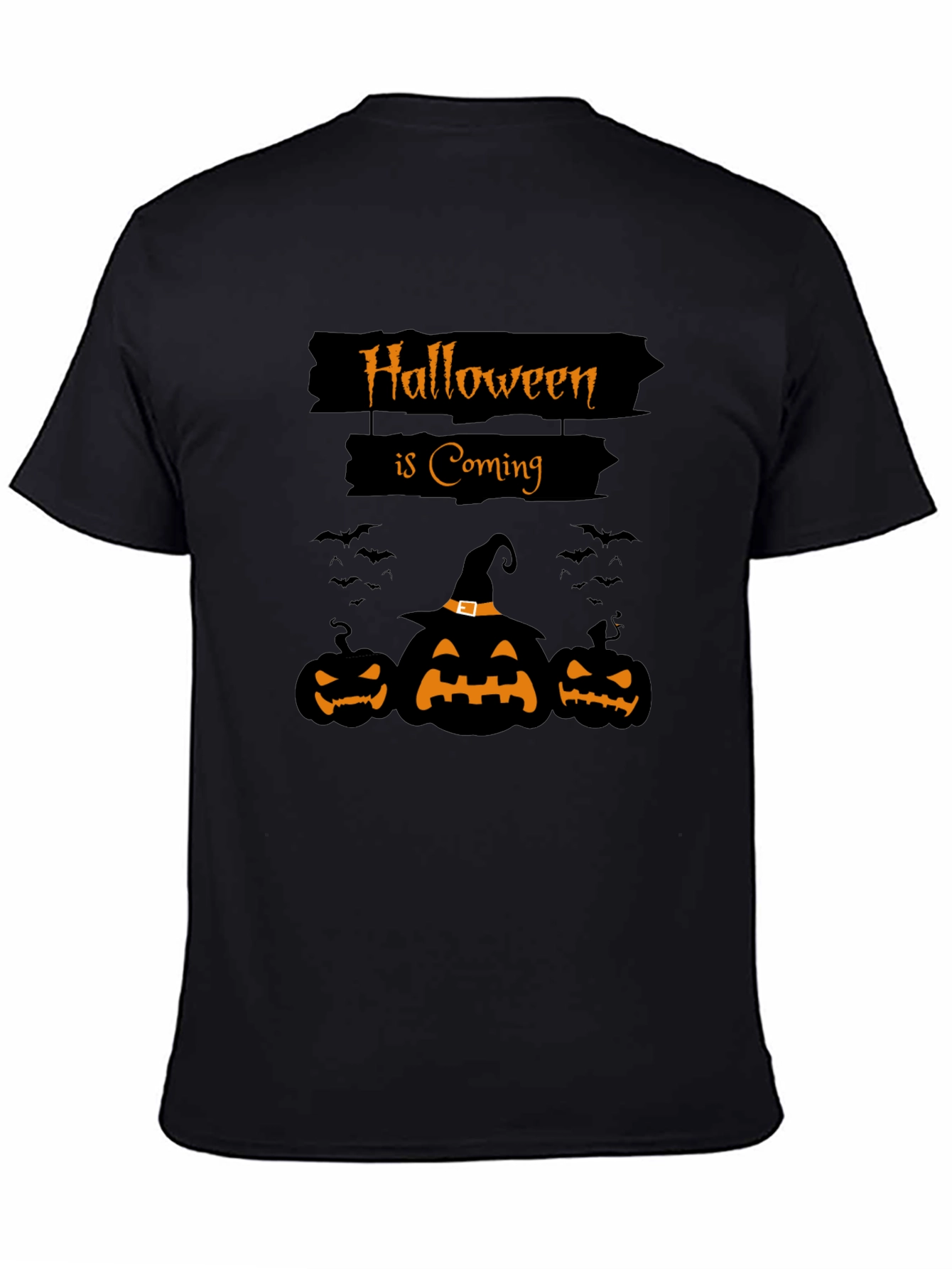 Halloween is Coming Black T-Shirt with Pumpkins