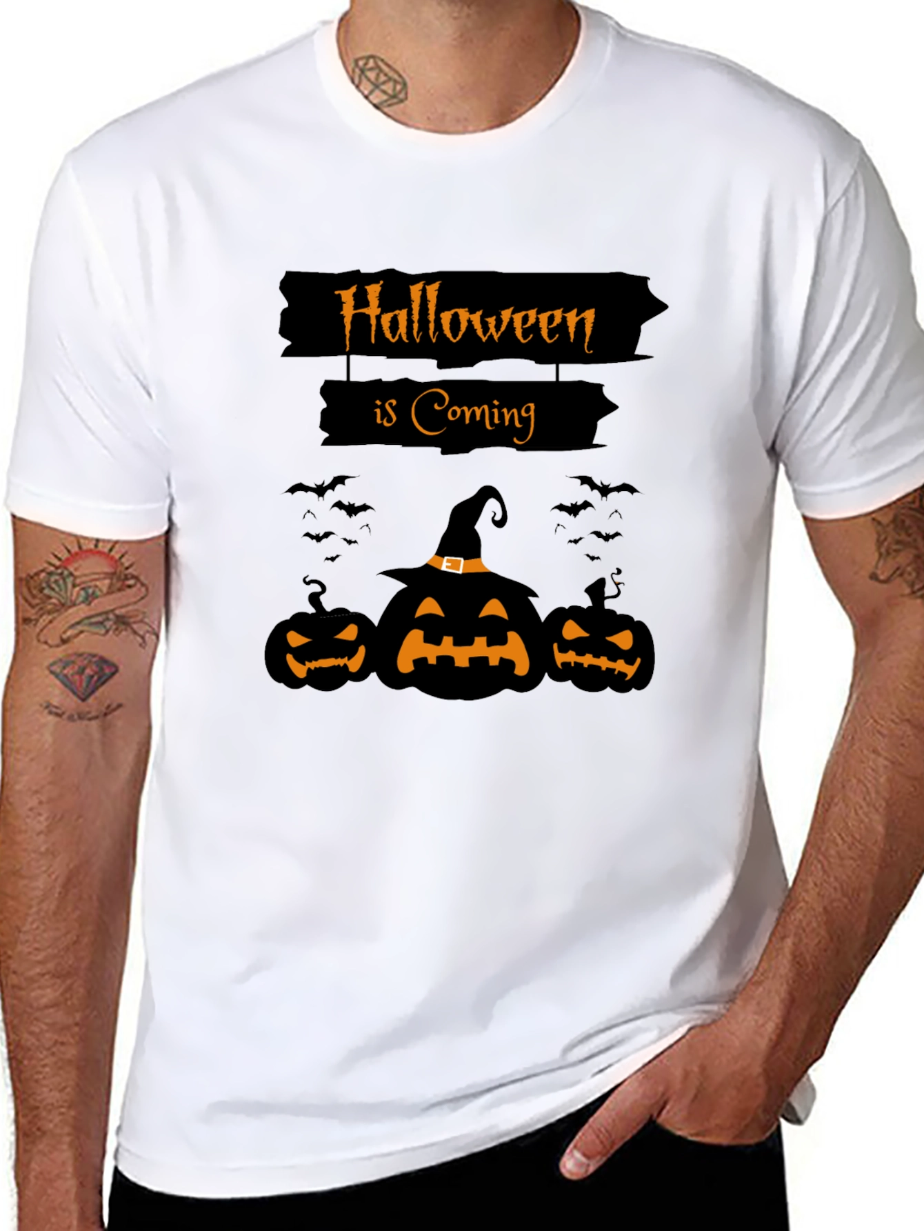 Halloween is Coming Black T-Shirt with Pumpkins