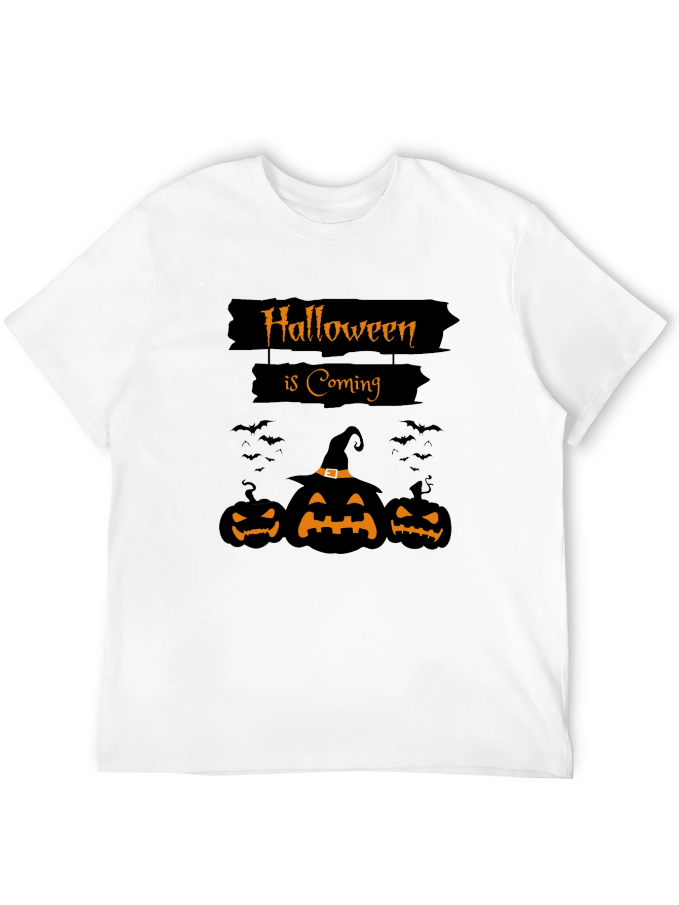 Halloween is Coming Black T-Shirt with Pumpkins