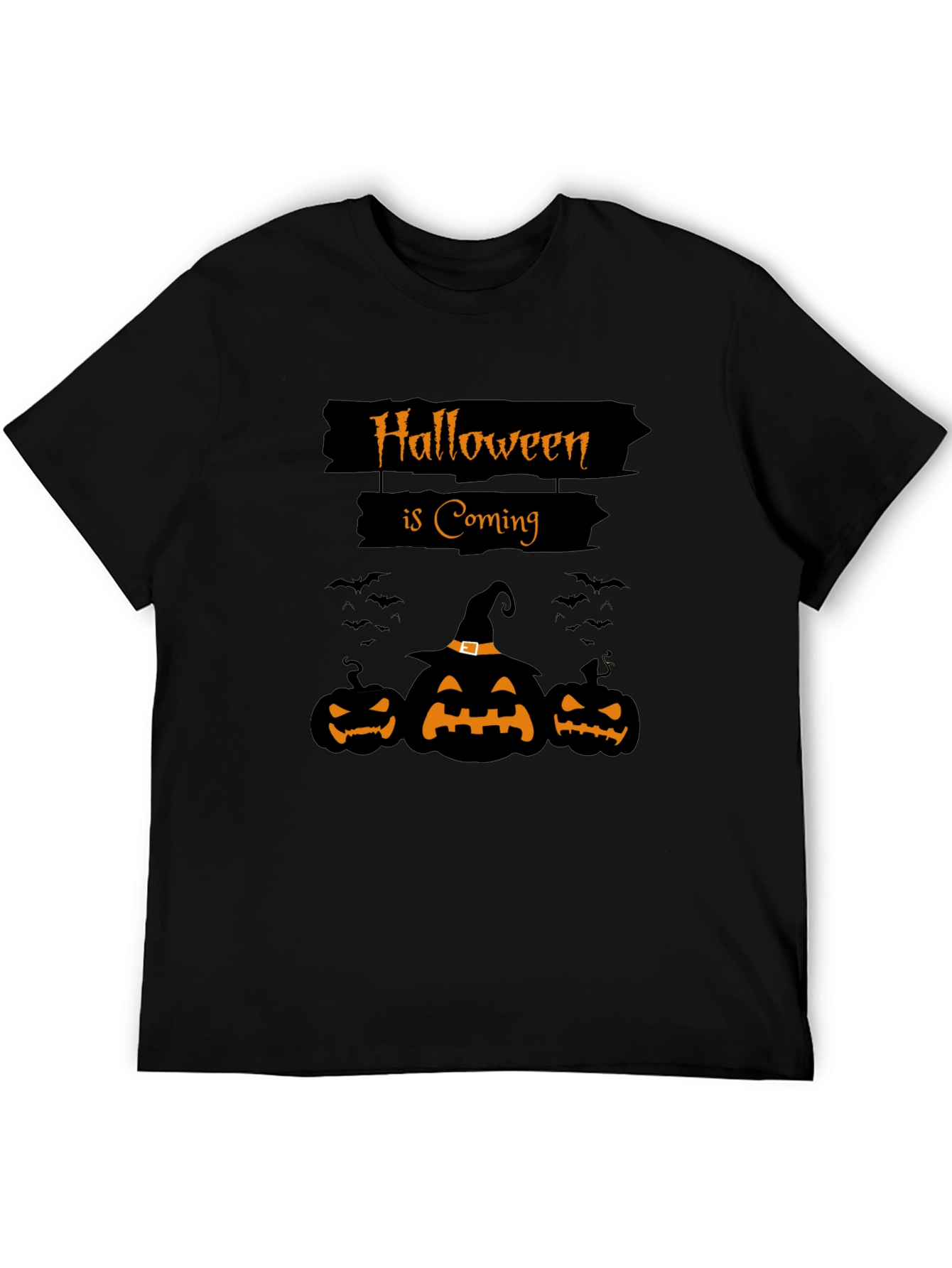 Halloween is Coming Black T-Shirt with Pumpkins