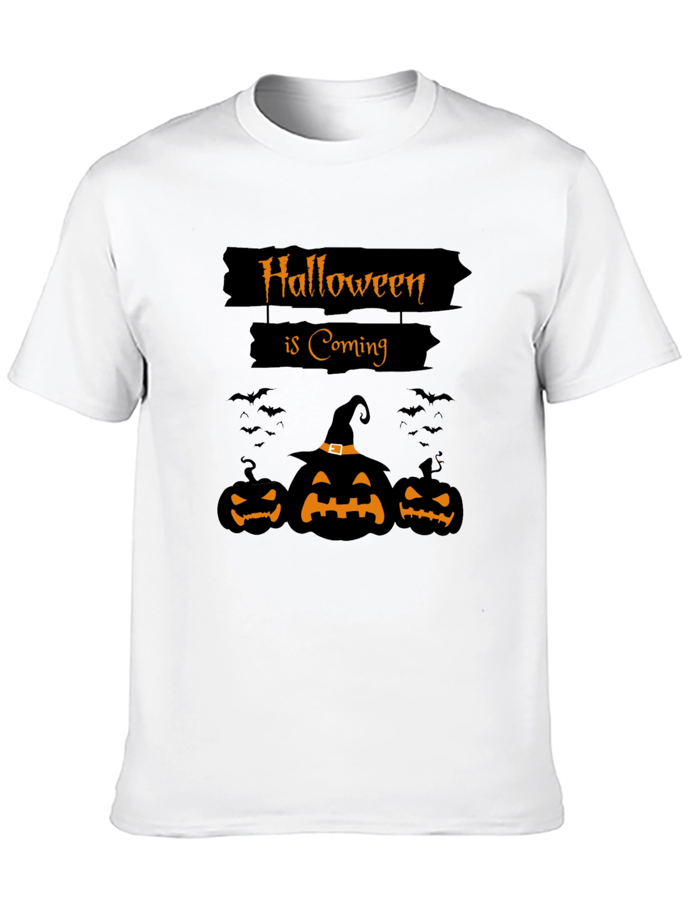 Halloween is Coming Black T-Shirt with Pumpkins