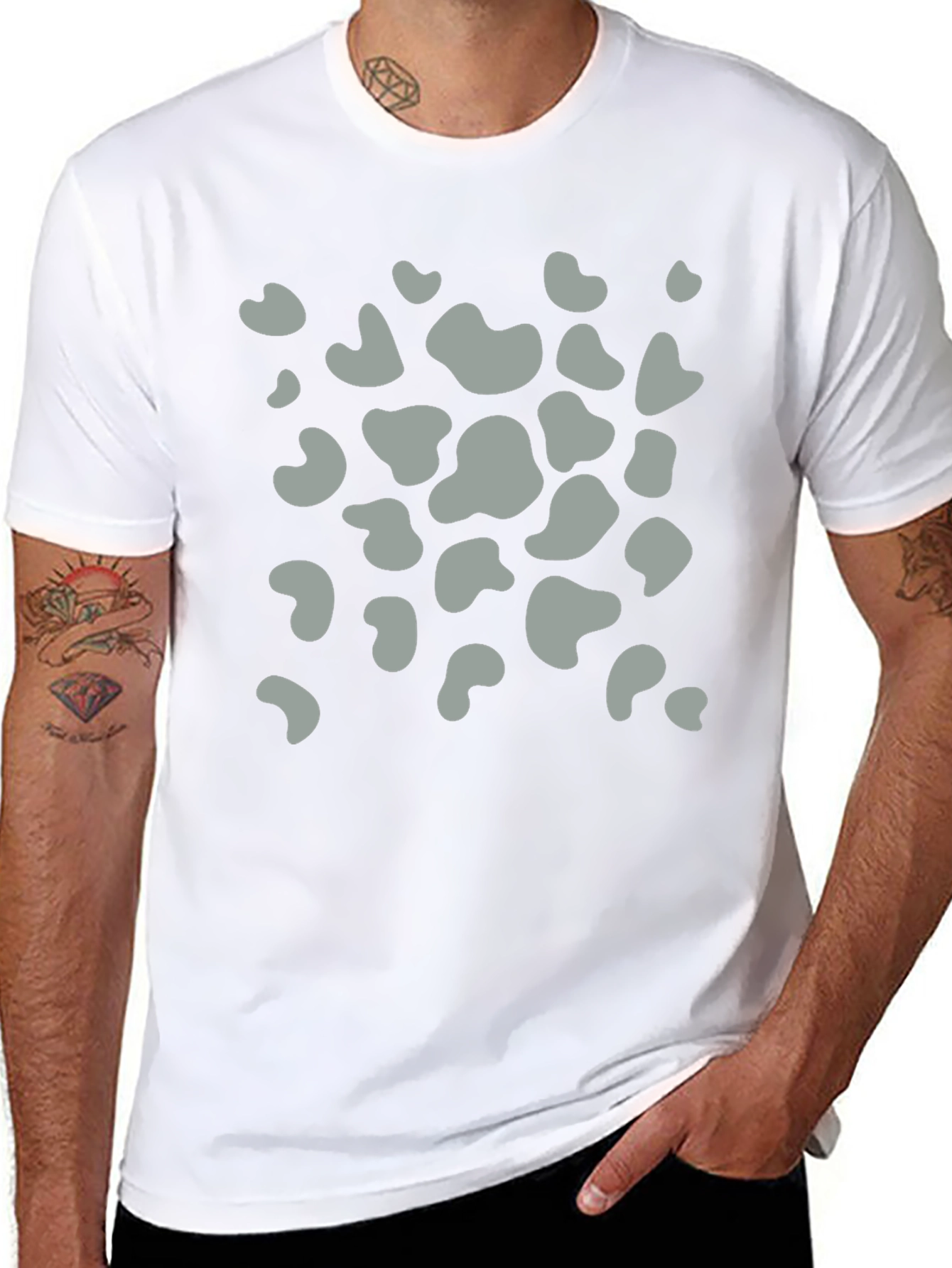 Mens Black T-Shirt with Grey Animal Print