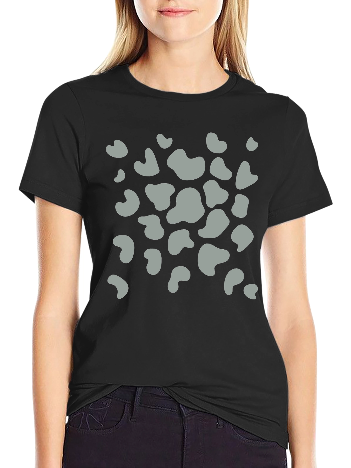 Mens Black T-Shirt with Grey Animal Print