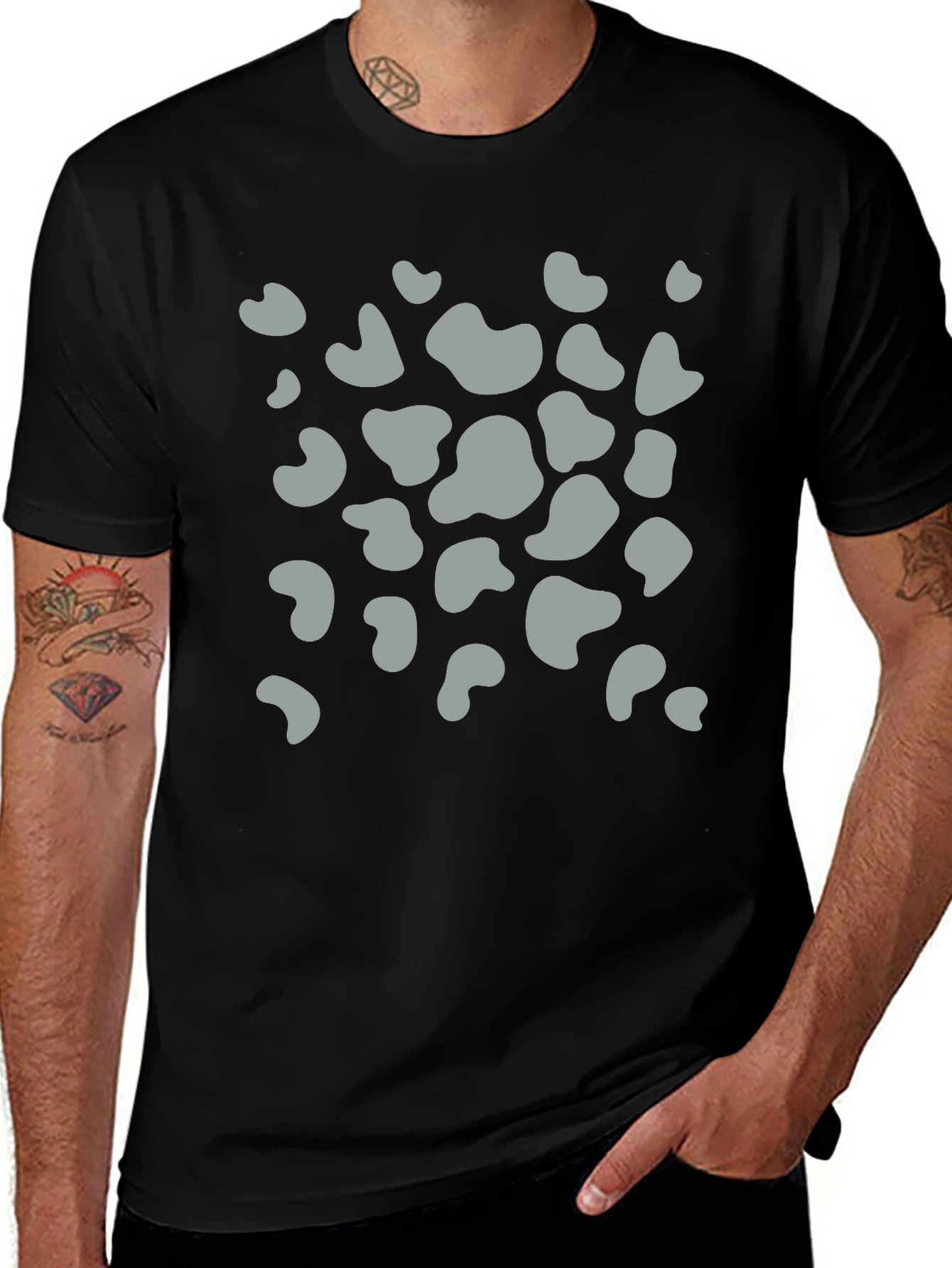 Mens Black T-Shirt with Grey Animal Print