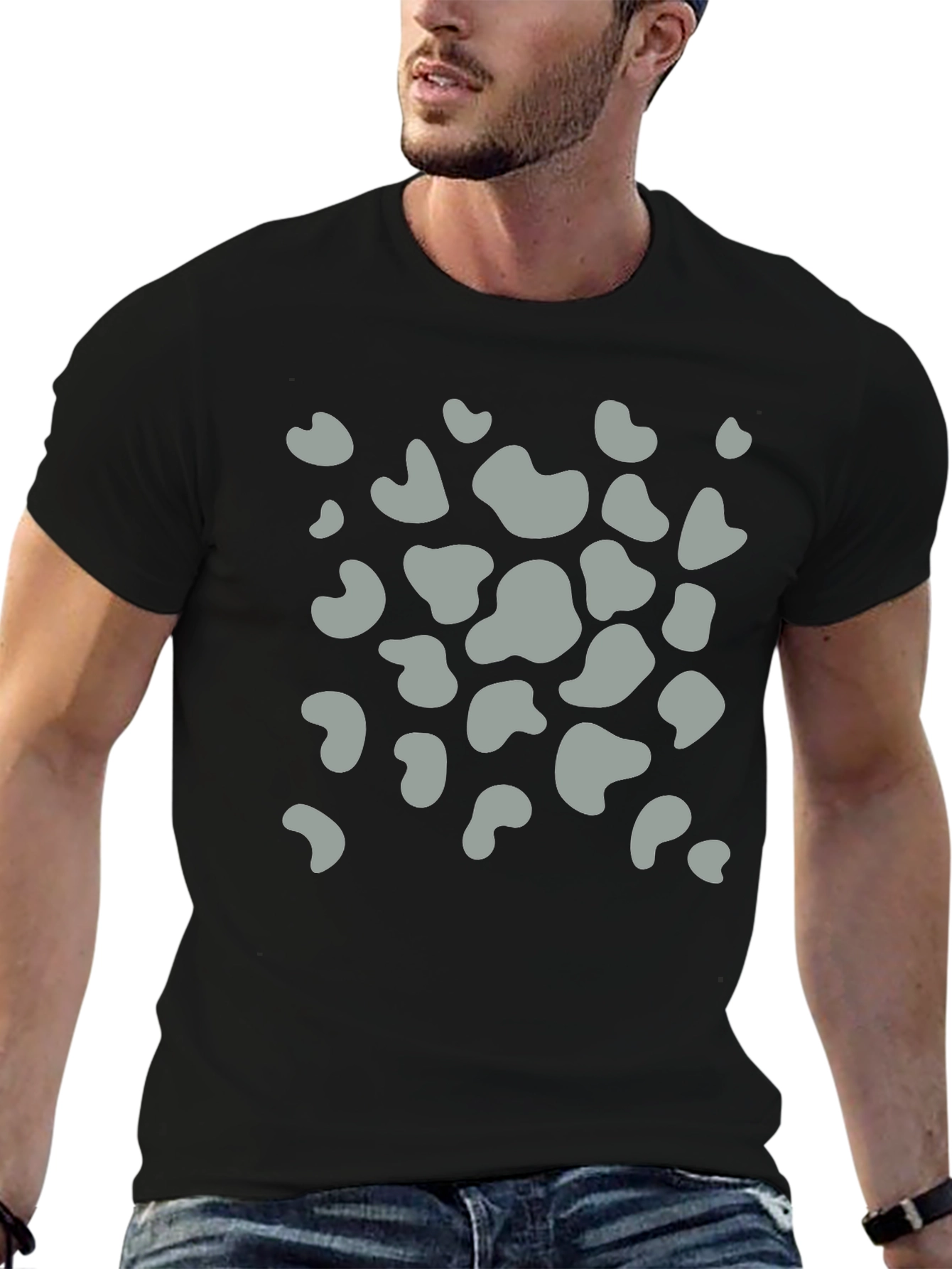 Mens Black T-Shirt with Grey Animal Print