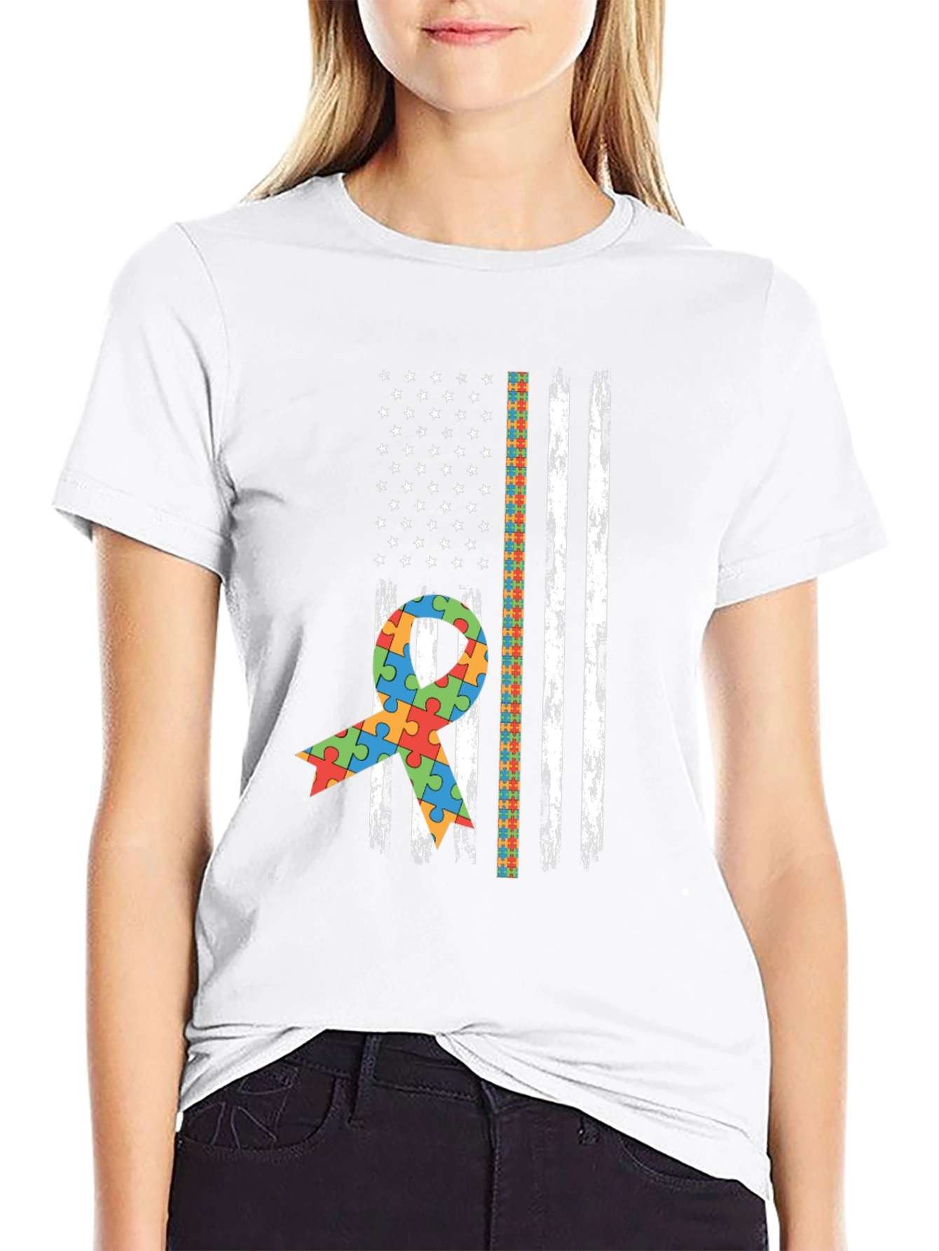 Autism Awareness American Flag T-Shirt